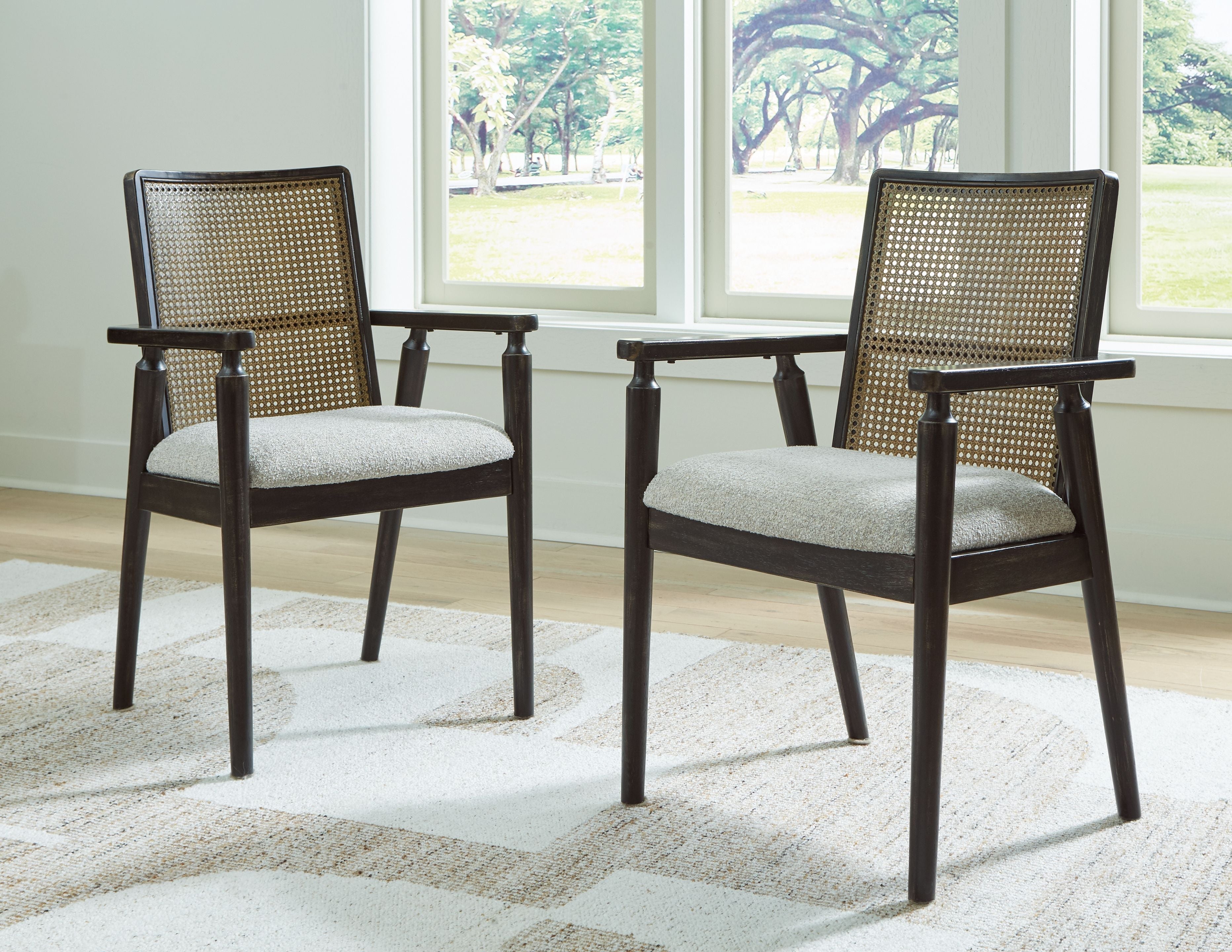Signature Design by Ashley® Galliden - Black - Dining Upholstered Arm Chair (Set of 2) | Meri Furniture