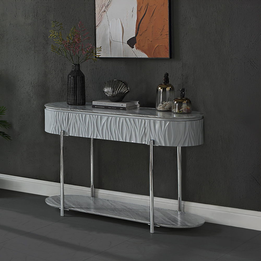ACME Yukino - Sofa Table - Gray High & Chrome | Meri Furniture