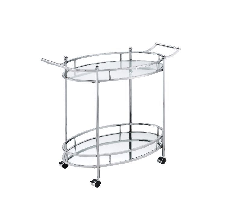 ACME Jinx - Serving Cart - Clear Glass & Chrome Finish | Meri Furniture