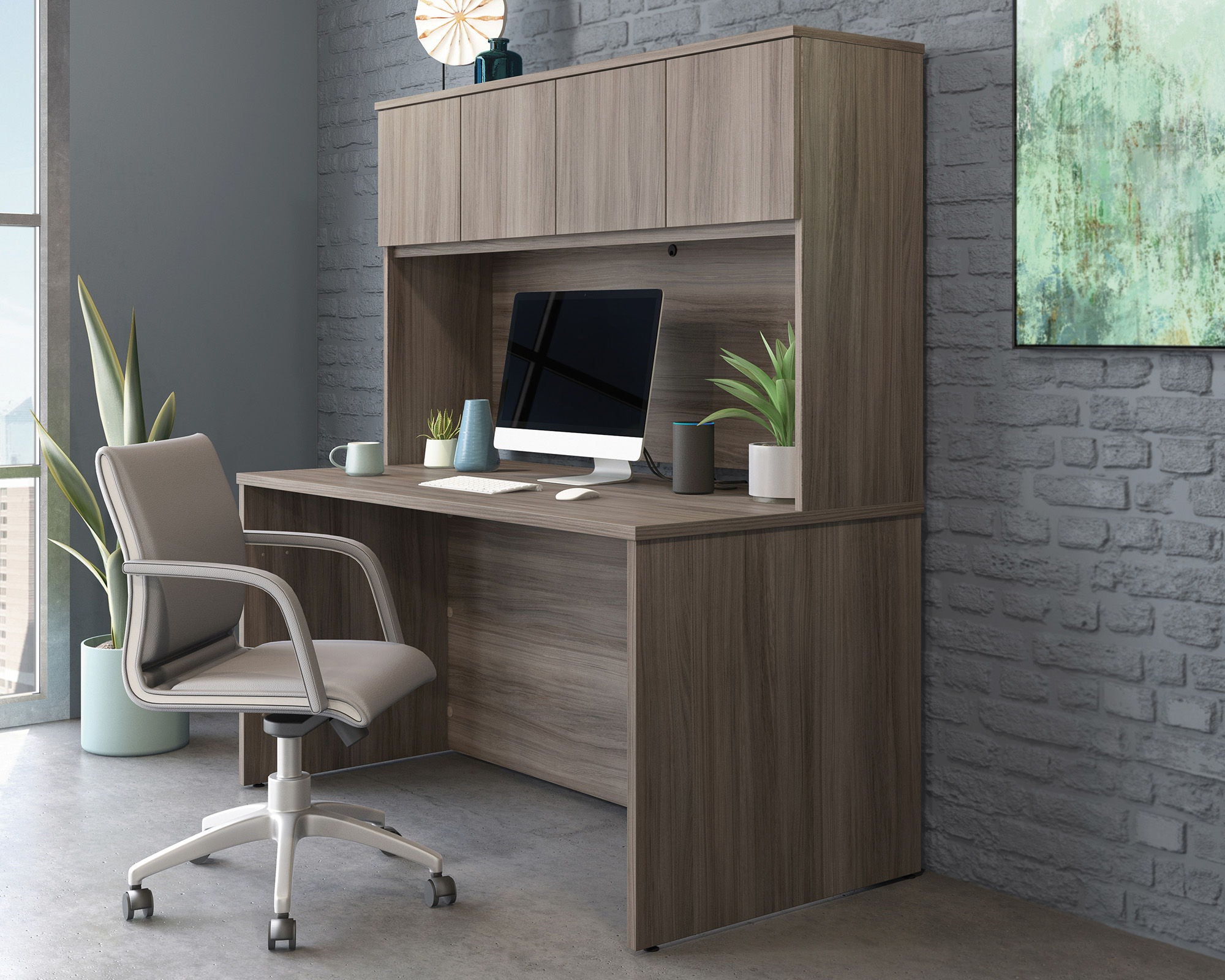 60" Desktop Hutch in Hudson Elm