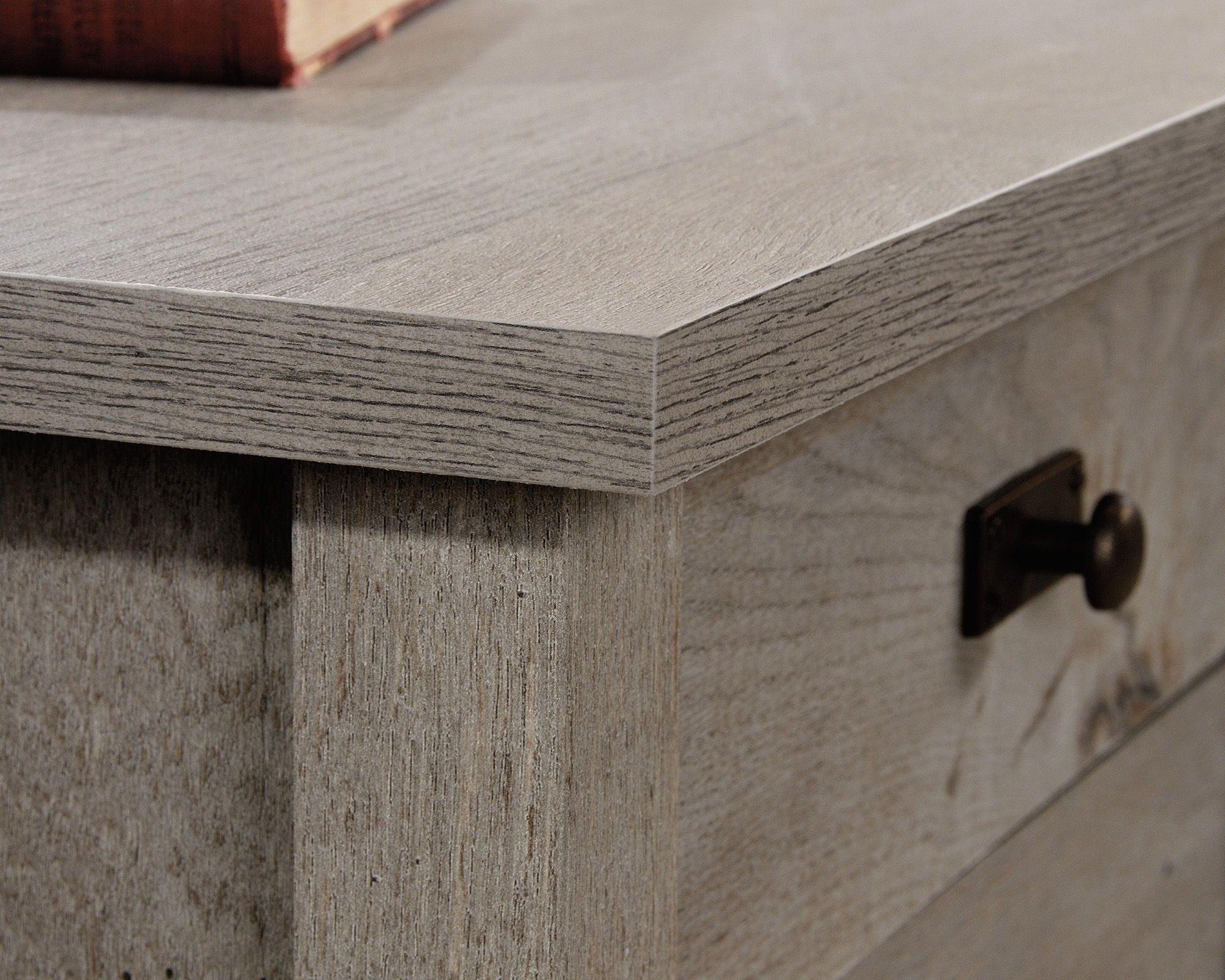 Wood L-Shaped Desk in Mystic Oak Finish