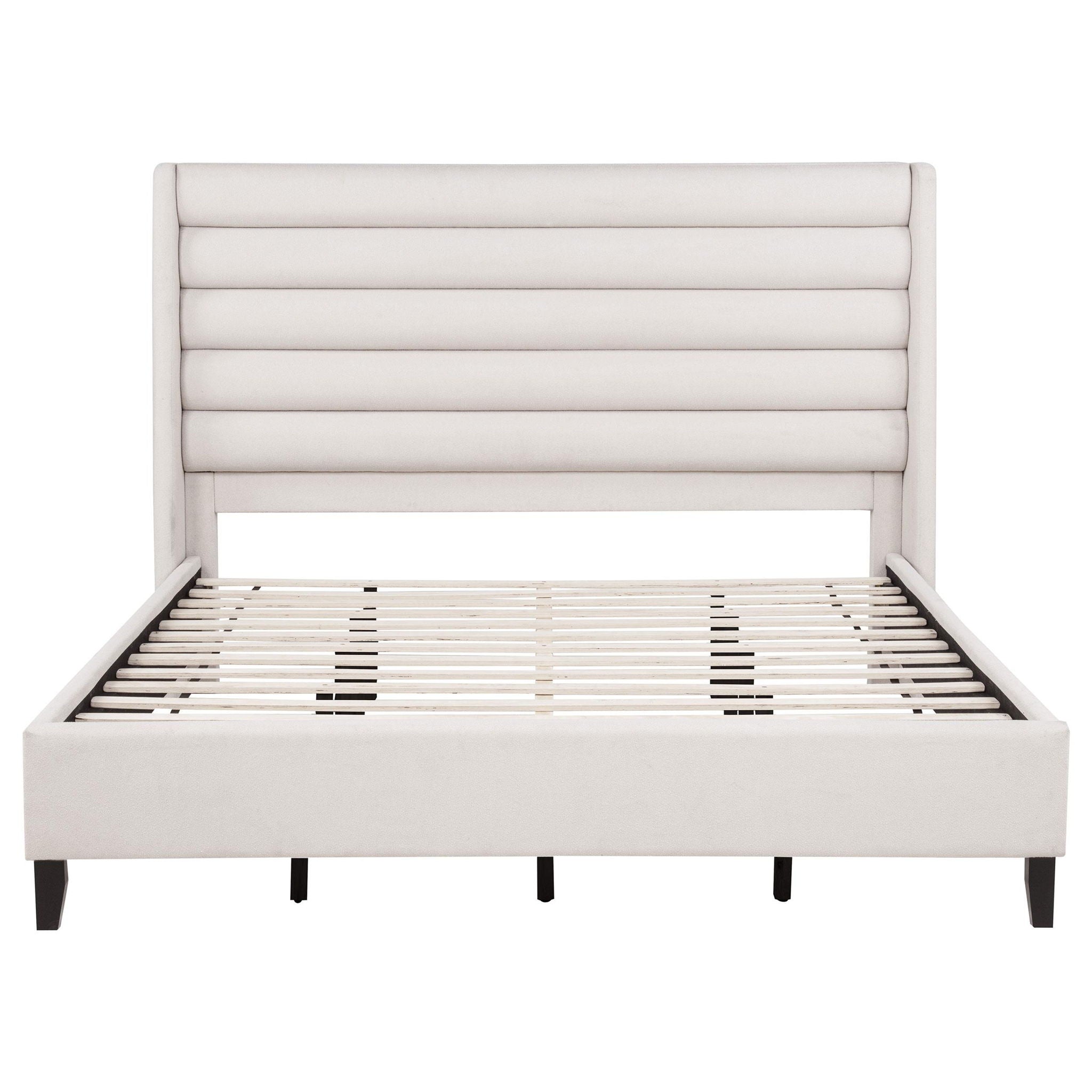 Leslie Upholstered Tufted Eastern King Wingback Platform Bed Beige