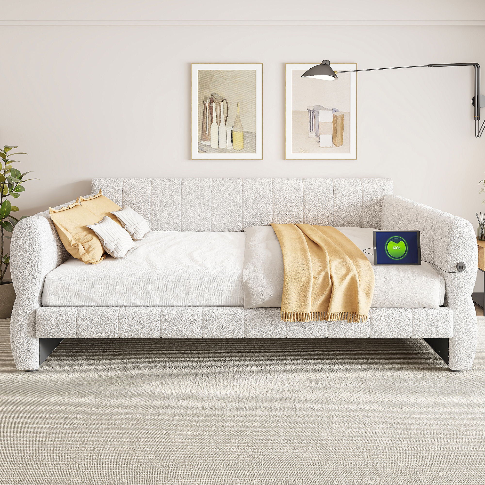 Upholstered Platform Bed With USB Charging