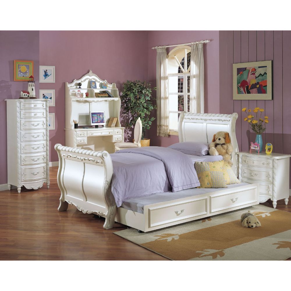 ACME Pearl - Twin Bed - Pearl White & Gold Brush Accent | Meri Furniture