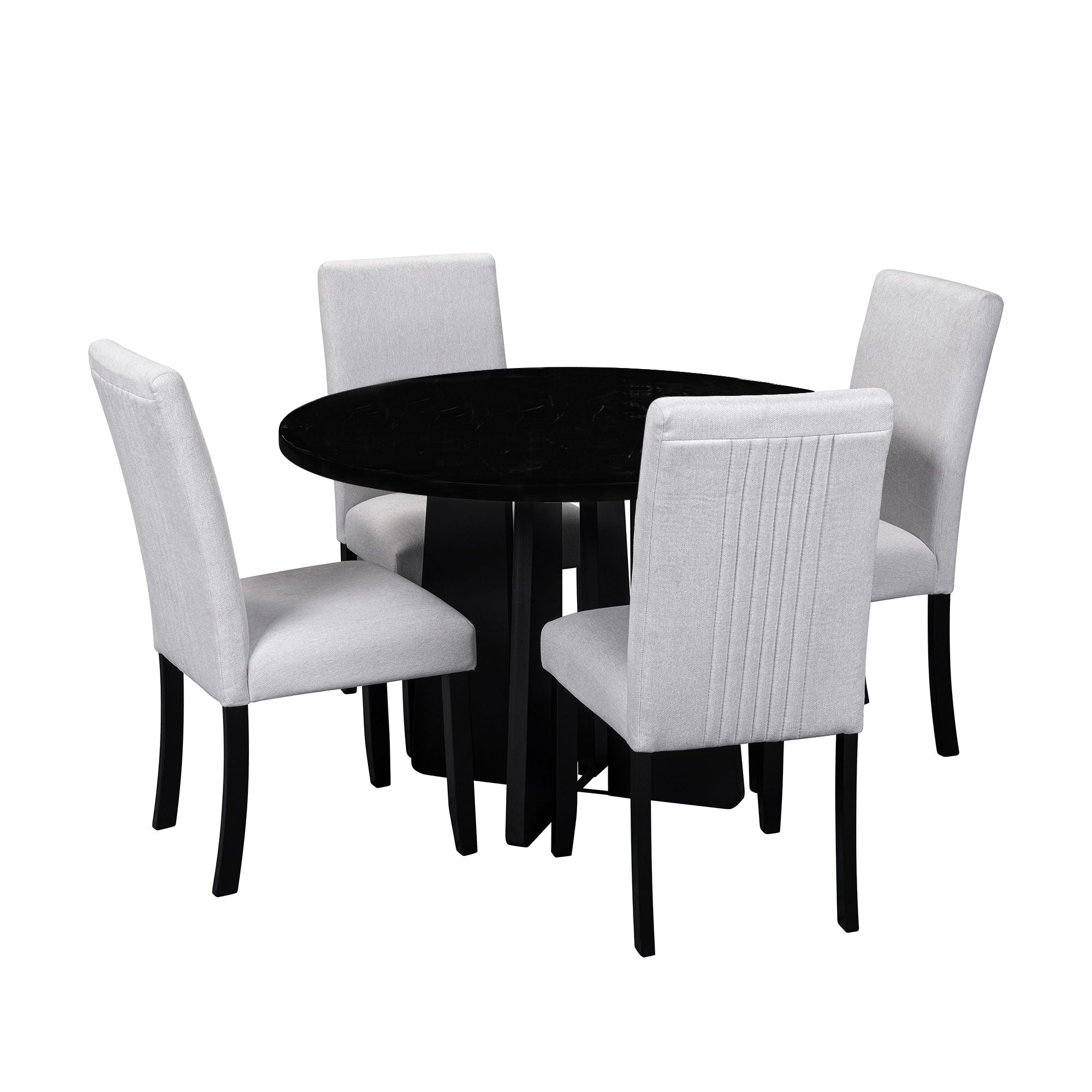 5 Piece Round Dining Table Set, Modern Dining Table And 4 Upholstered Chairs For Dining Room