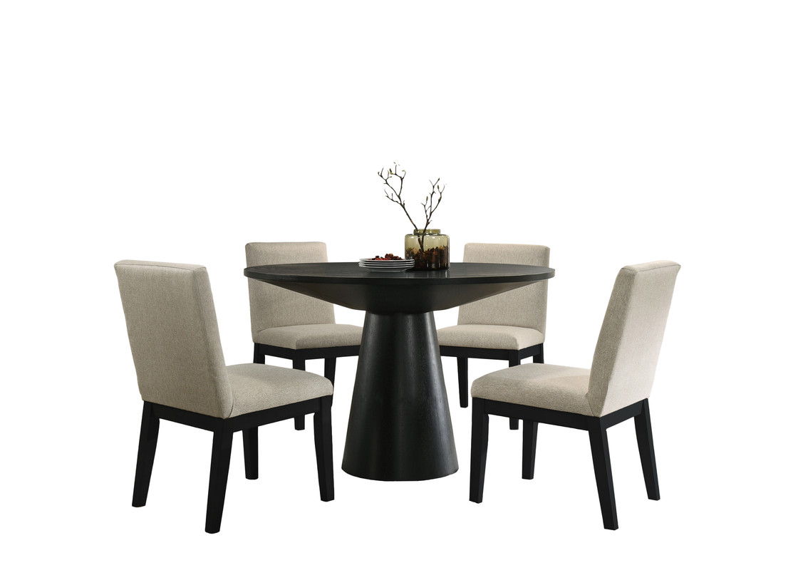 Jasper Ebony Black 5 Piece 47" Contemporary Round Dining Table Set with Pedestal Base and Black Finish Chairs