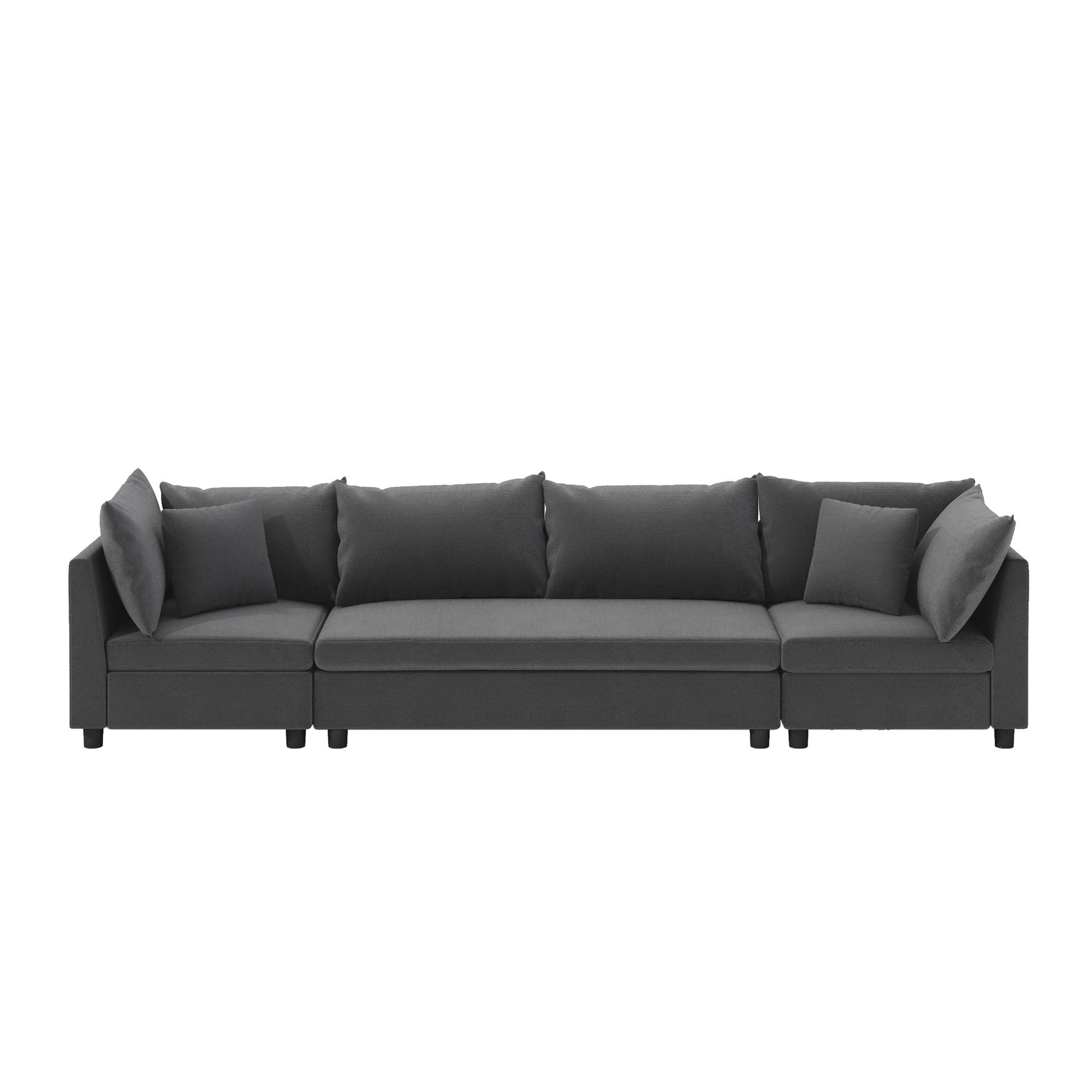 Modern Modular Sectional Oversized 4 Seat Couch Set & 4 Pillows, Minimalist Style Wide Seat Comfy Sofa - Gray