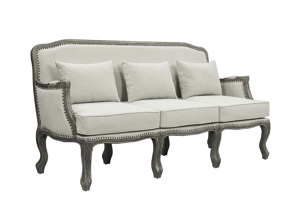 ACME Tania - Sofa - Cream Linen & Brown Finish | Meri Furniture