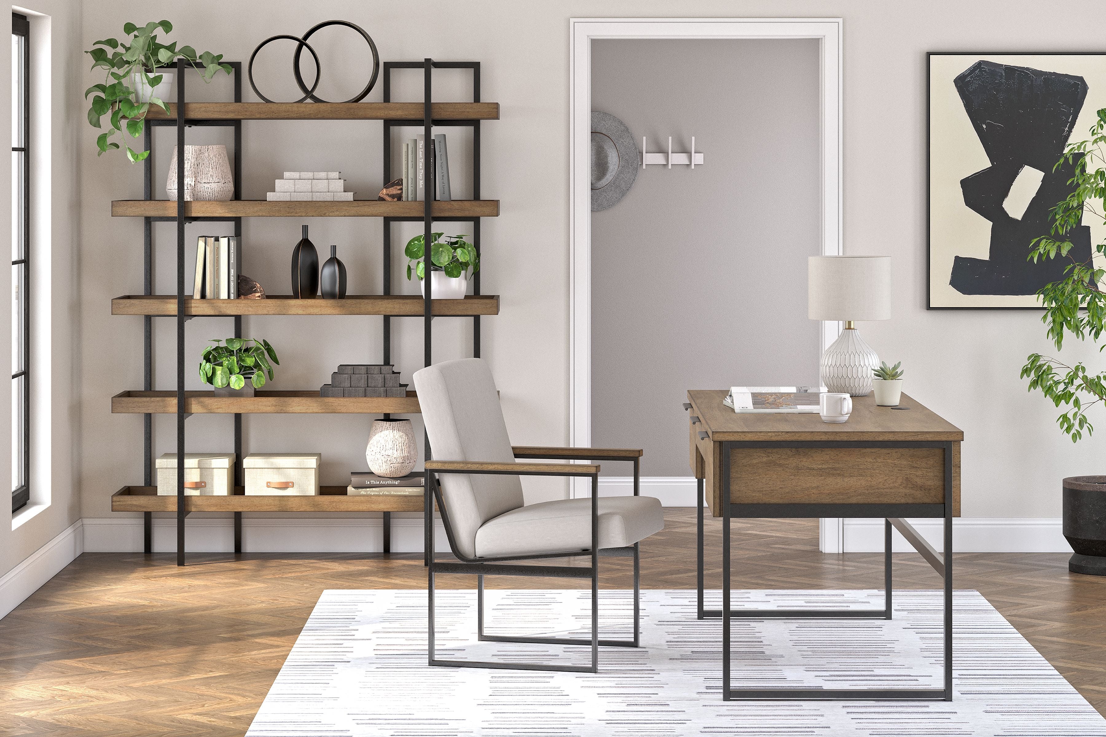 Signature Design by Ashley® Montia - Light Brown - Home Office Desk, Desk Chair, Bookcase | Meri Furniture