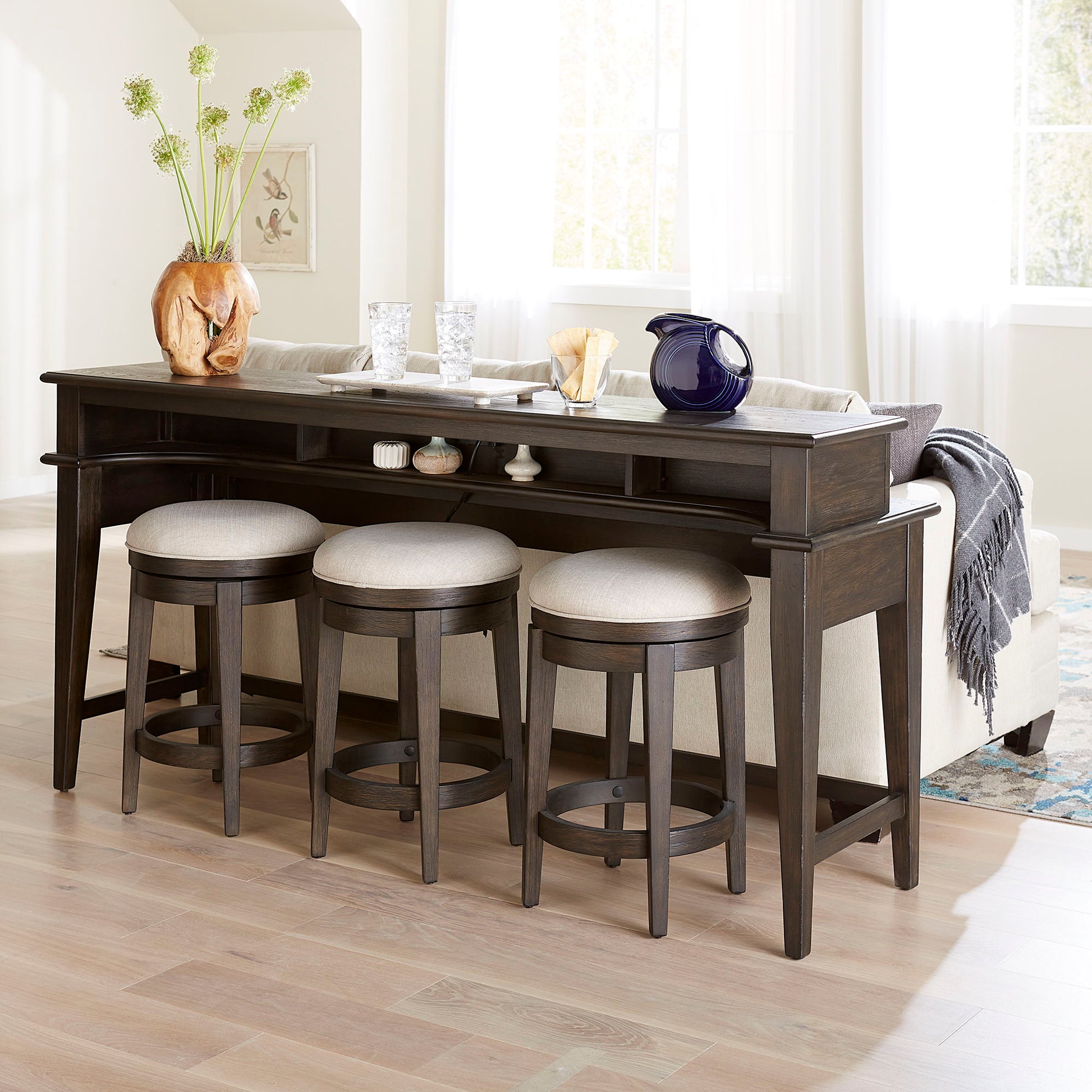 Liberty Furniture Mill Creek - 4 Piece Console Set (Bar Console & 3 Stools) - Dark Brown | Meri Furniture