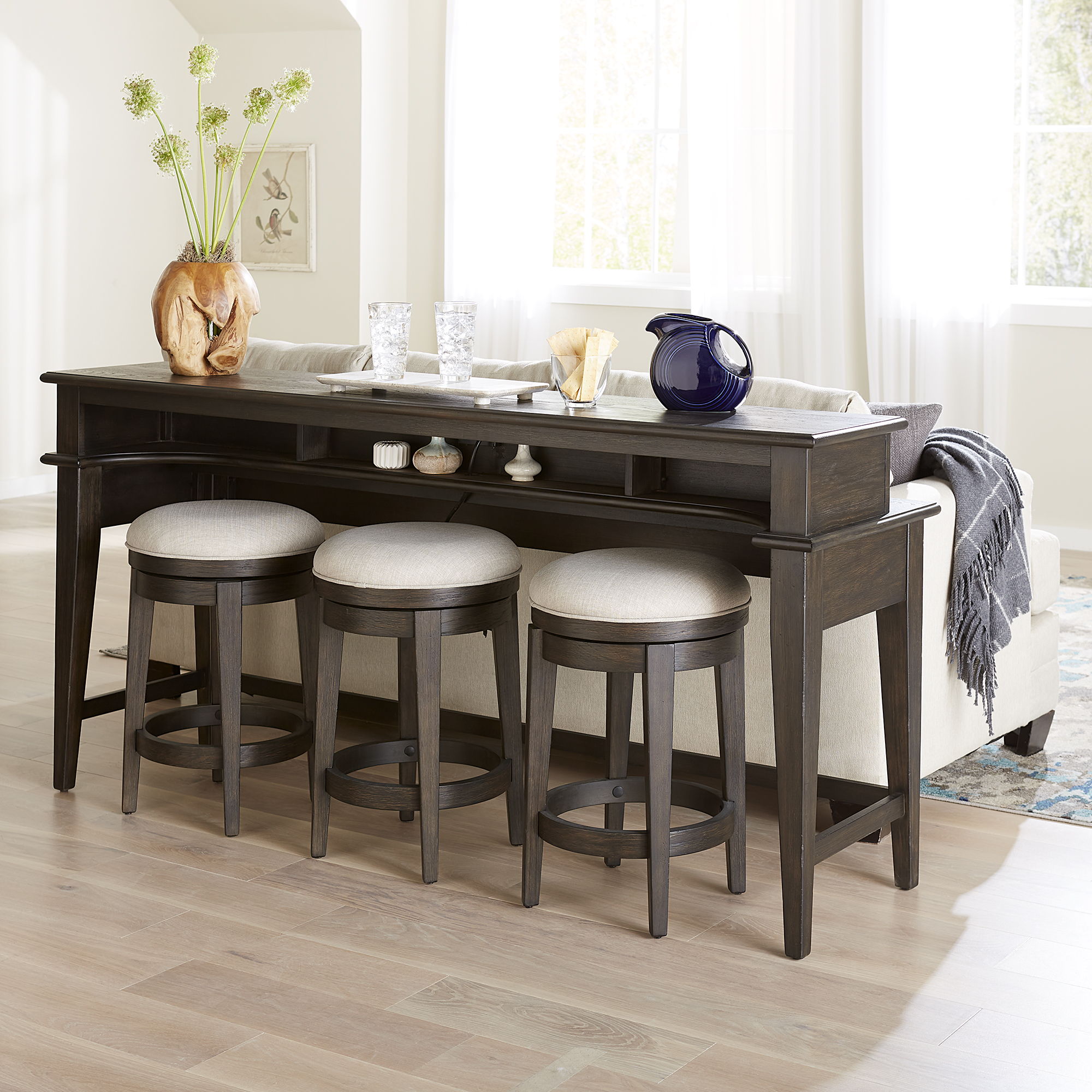 Liberty Furniture Mill Creek - 4 Piece Console Set (Bar Console & 3 Stools) - Dark Brown | Meri Furniture