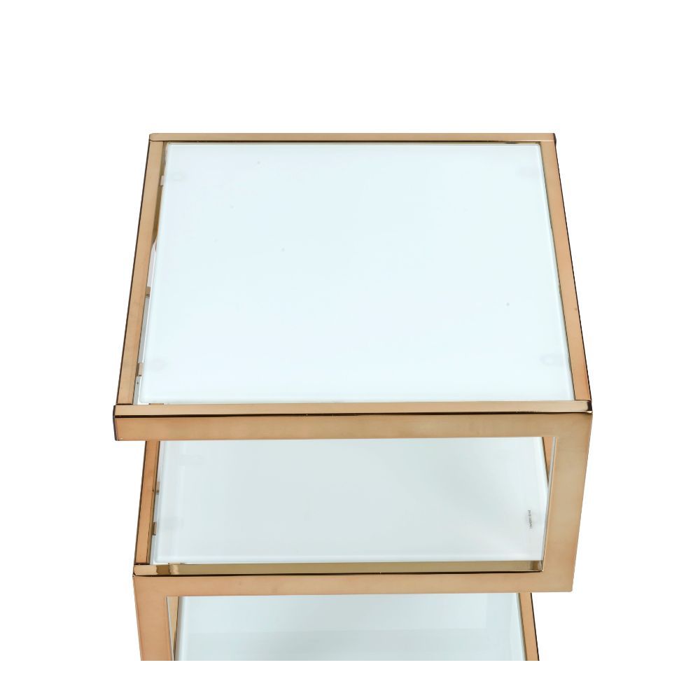 ACME The Alyea occasional table collection its a balancing act of sorts. This unique table is fun and functional, features shelves design. The mix of glass and metal make this a wonderful addition. | Meri Furniture