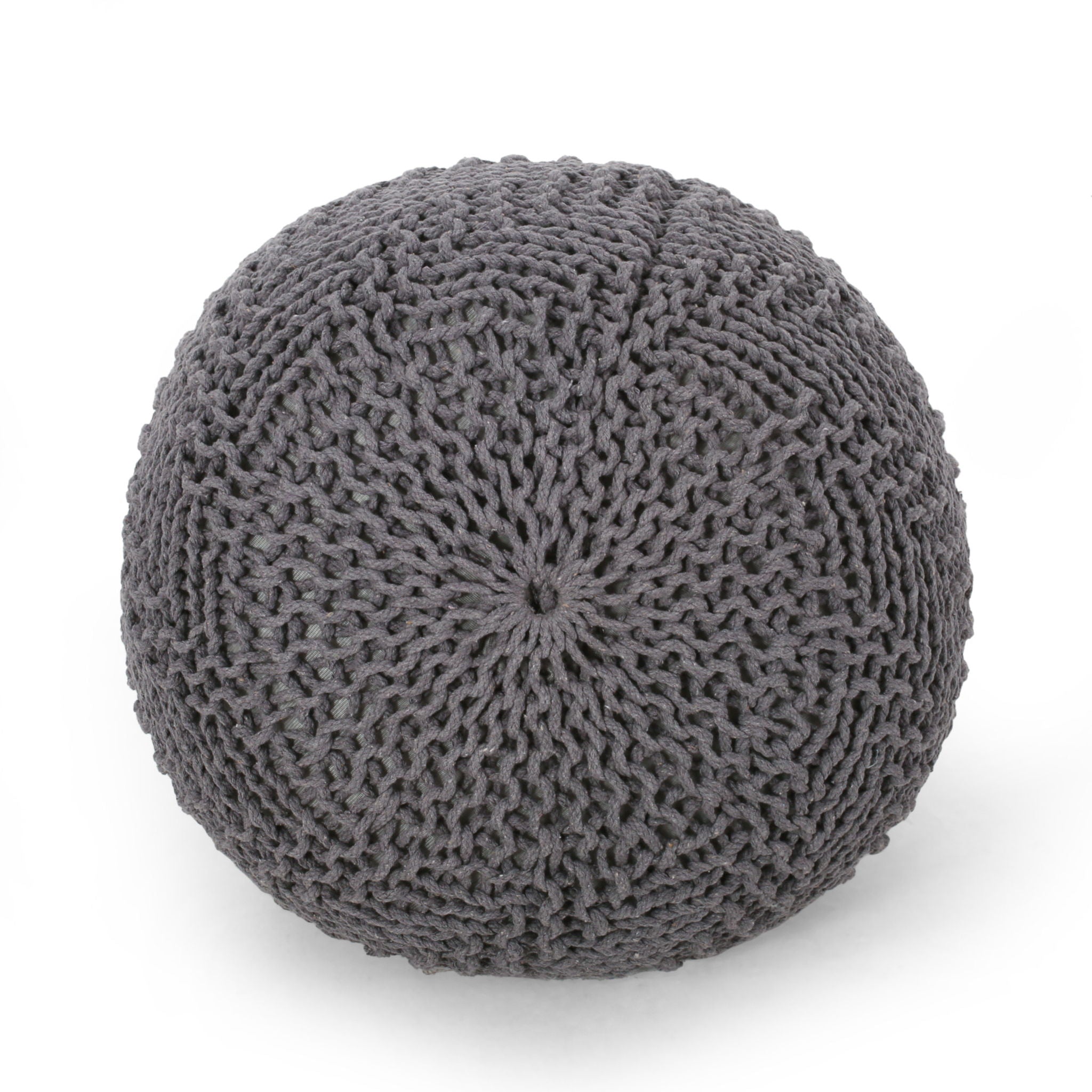 Hazel - Modern Knitted Cotton Yarn Round Pouf With Eco Friendly Pet Fibers - Dark Gray