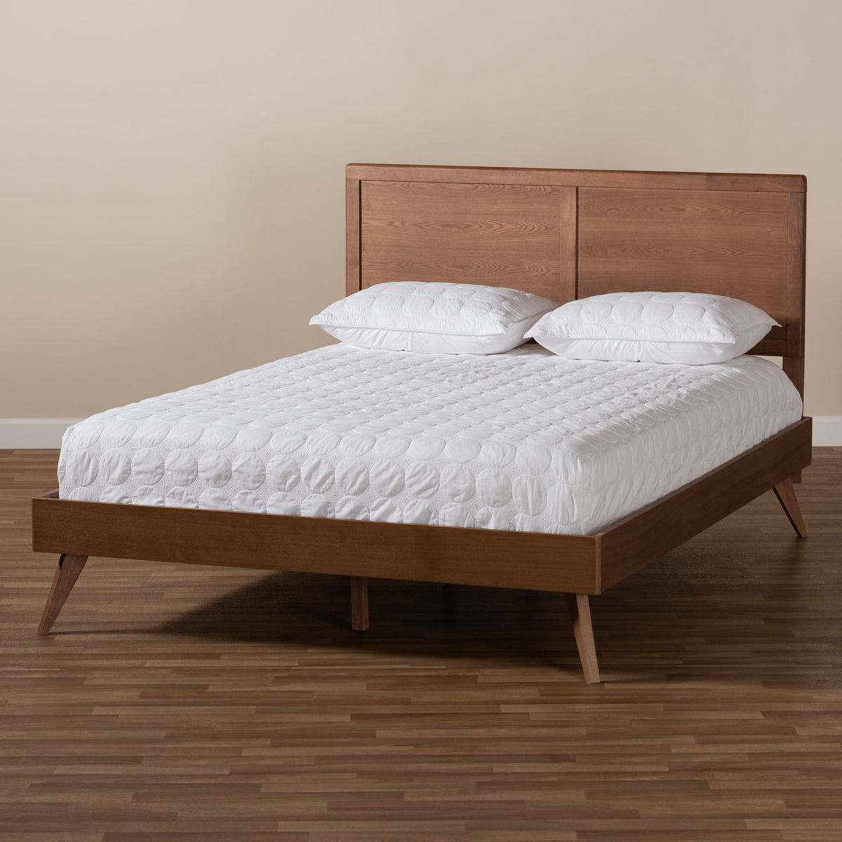 ZeNon Mid-Century Modern Walnut Brown Finished Wood Full Size Platform Bed