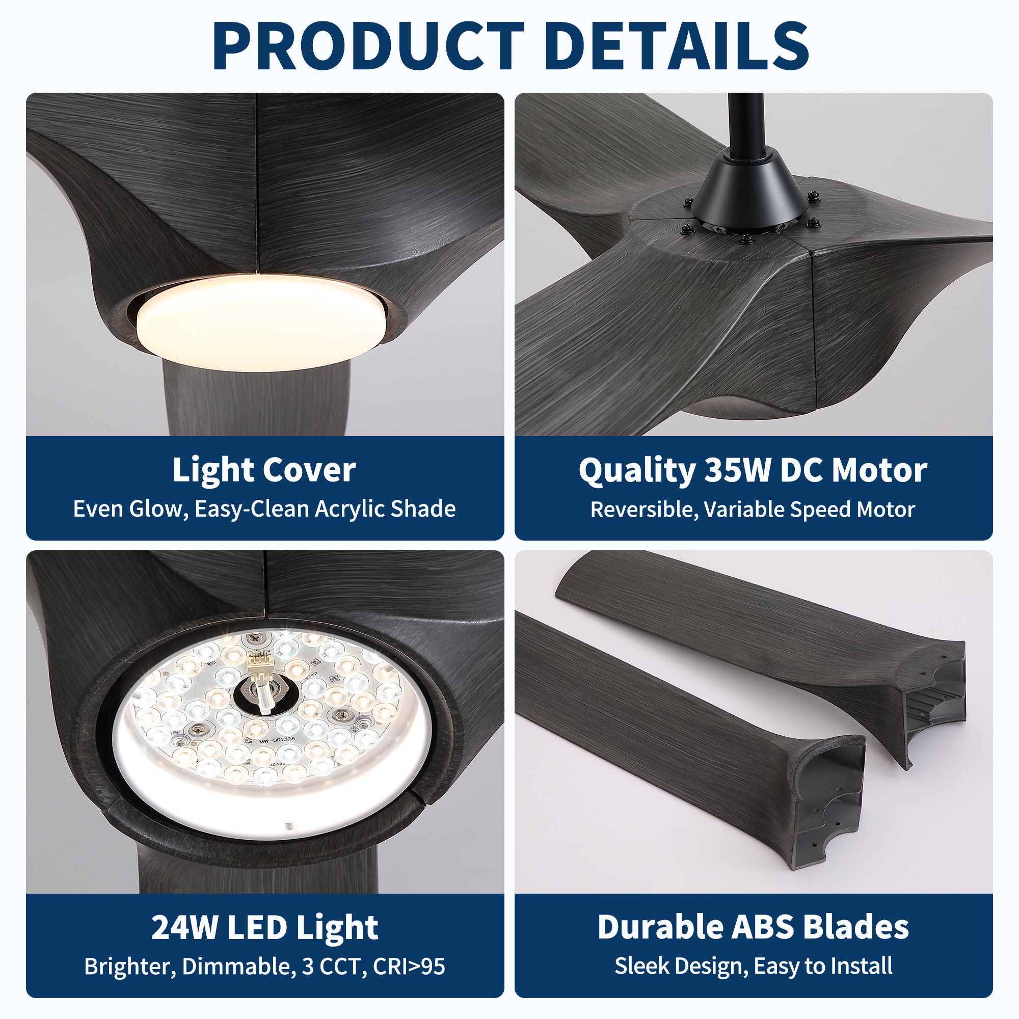 Reversible Quiet Motor Ceiling Fan Light With ABS Blades