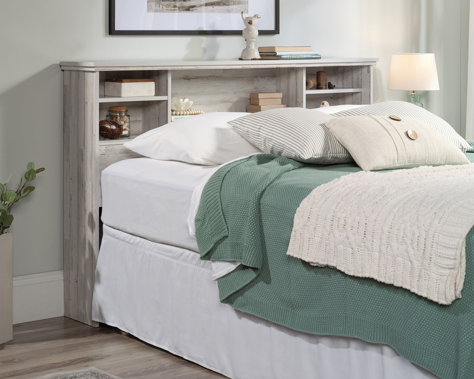 Full/Queen Bookcase Headboard White Plank
