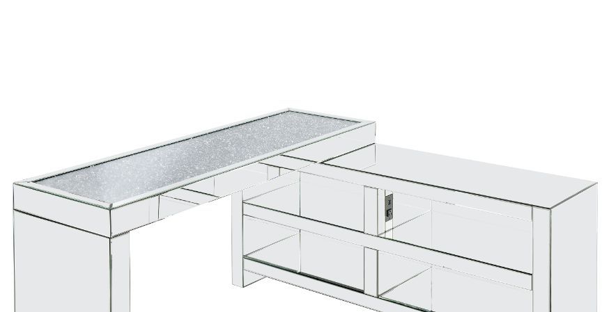 ACME Noralie - Desk - Clear Glass, Mirrored & Faux Diamonds - 32" | Meri Furniture