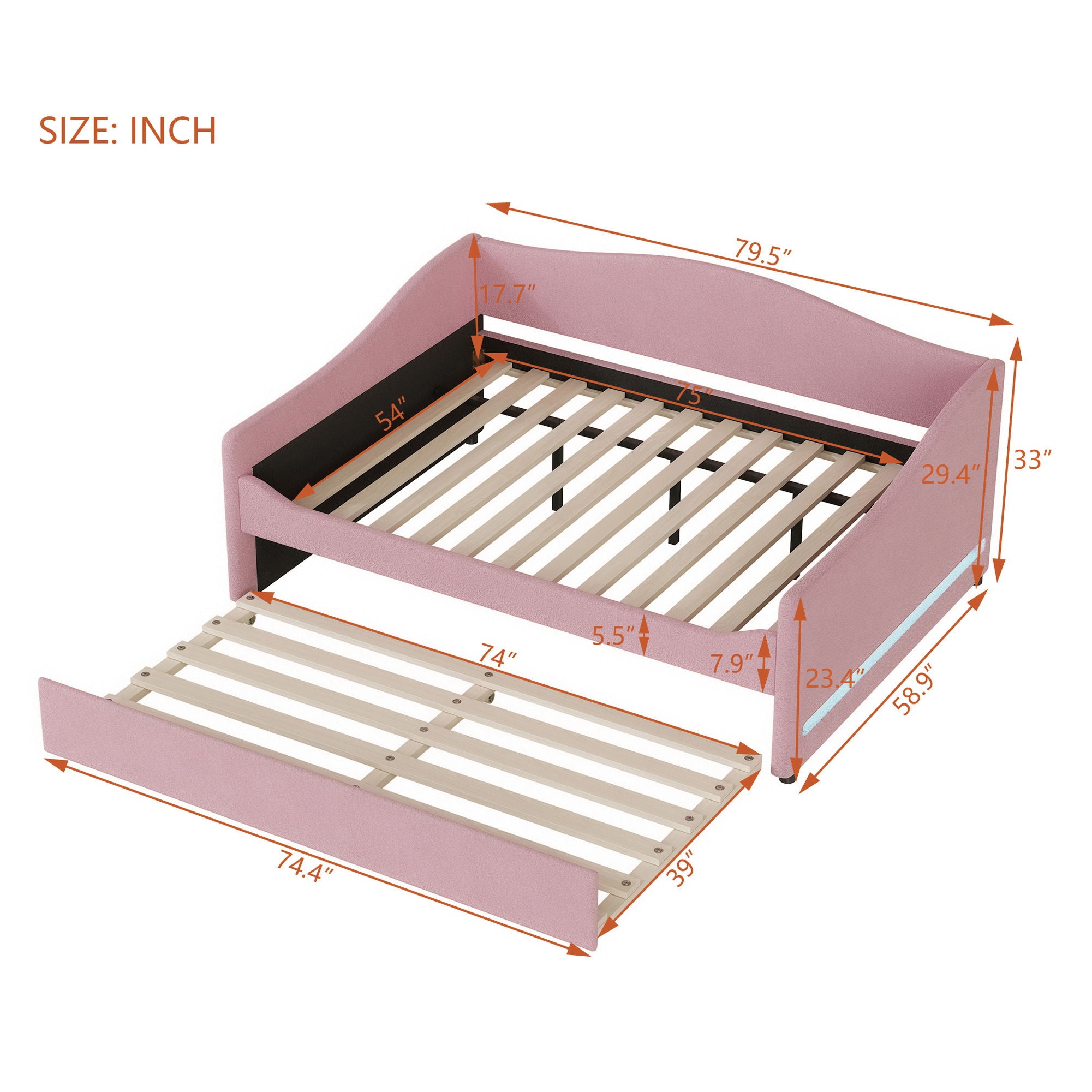 Upholstered Daybed With Light And Trundle