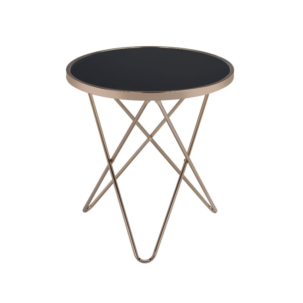 ACME Update your living room with a functional art piece. The Valora end table uses a mid-century inspired base and supports a framed frosted glass top. The collection works well as an eclectic feel. | Meri Furniture