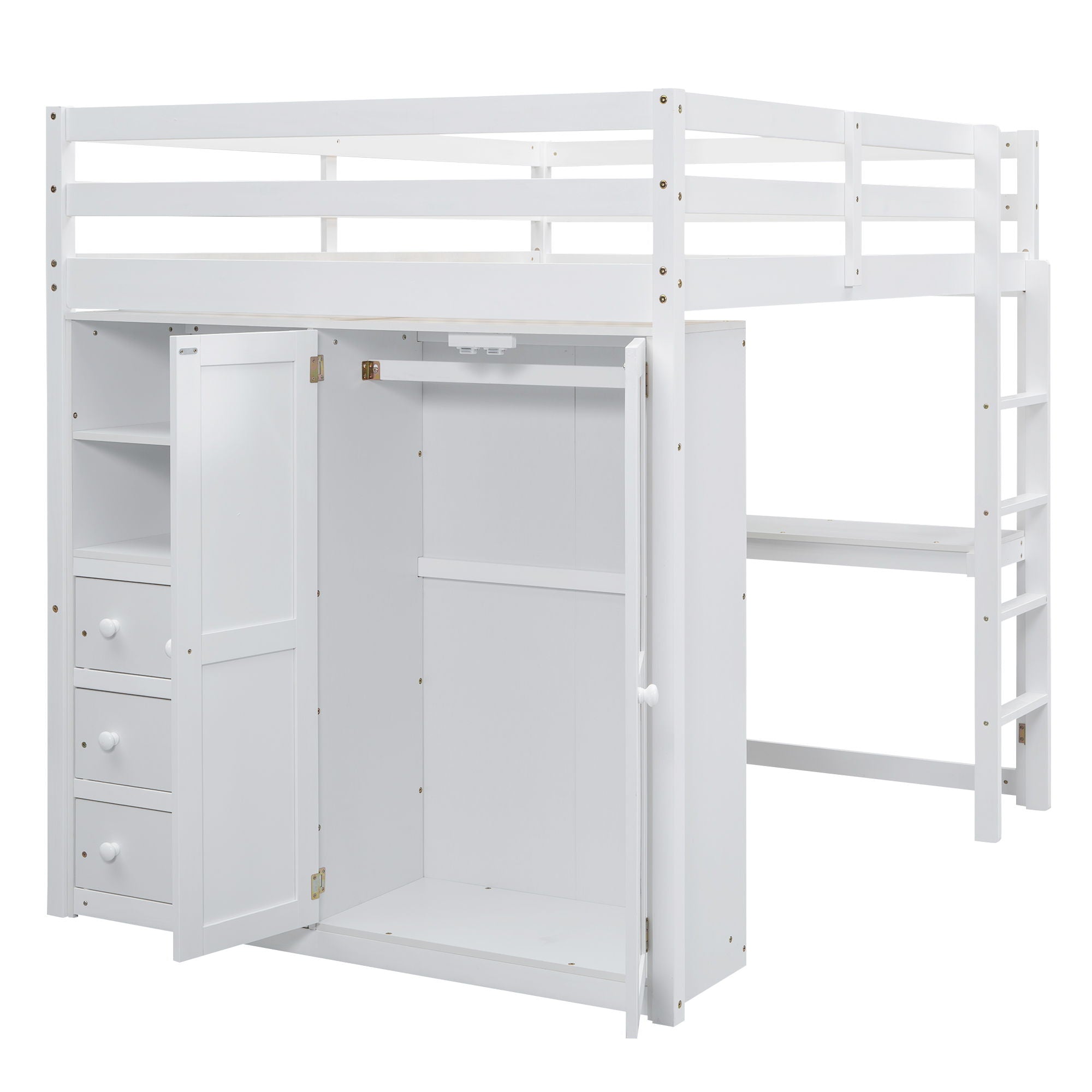 Loft Bed With Built In Wardrobe, Shelves And Drawers
