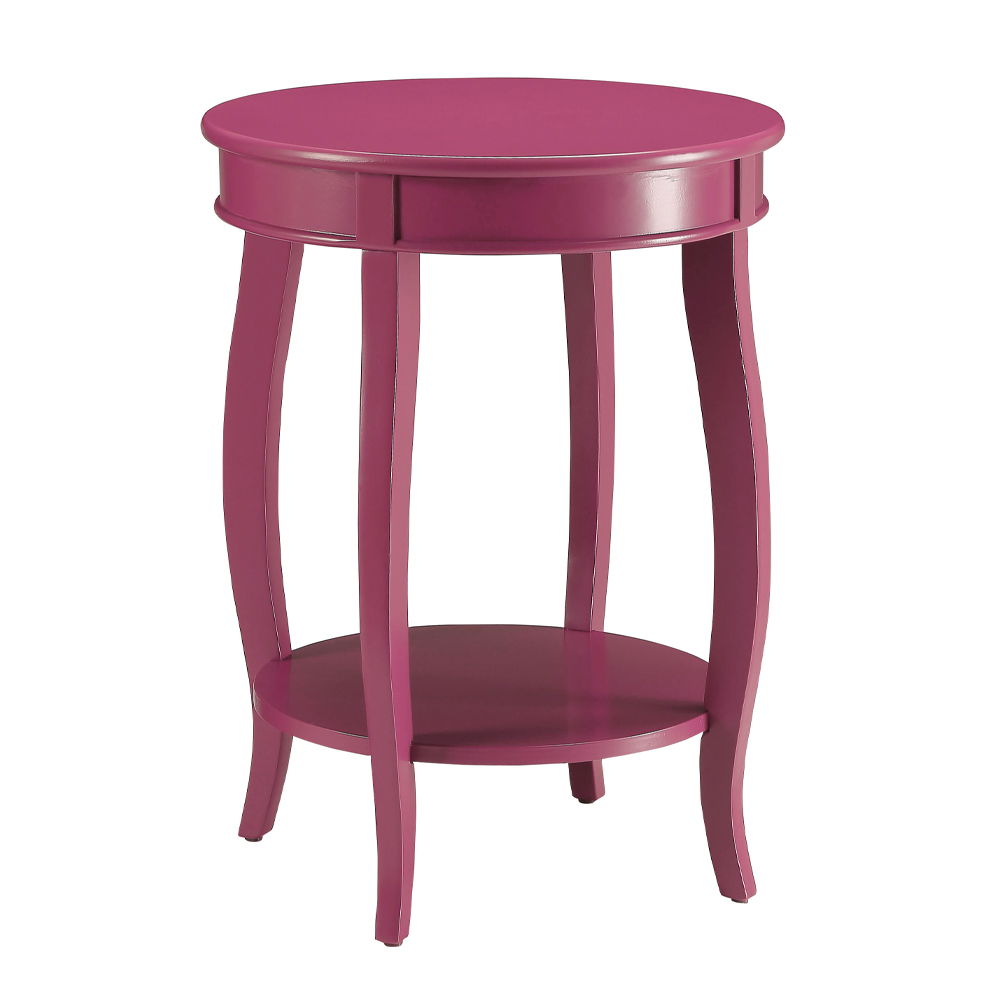 ACME This Alberta side table will be your favorite accent piece with its round top form and stylized legs. Offered in four different colors: Antique White, walnut, red, and teal. One is sure to fit perfect with your style. | Meri Furniture