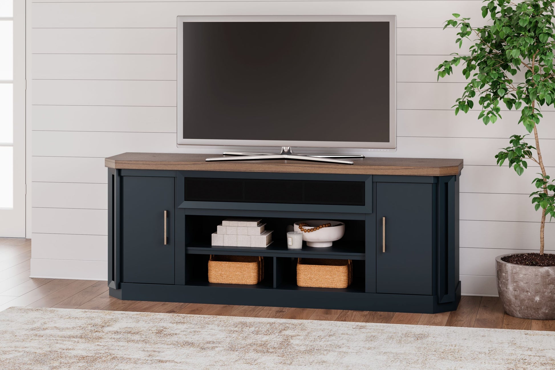 Signature Design by Ashley® Landocken - Brown / Blue - XL TV Stand W/Fireplace Option | Meri Furniture