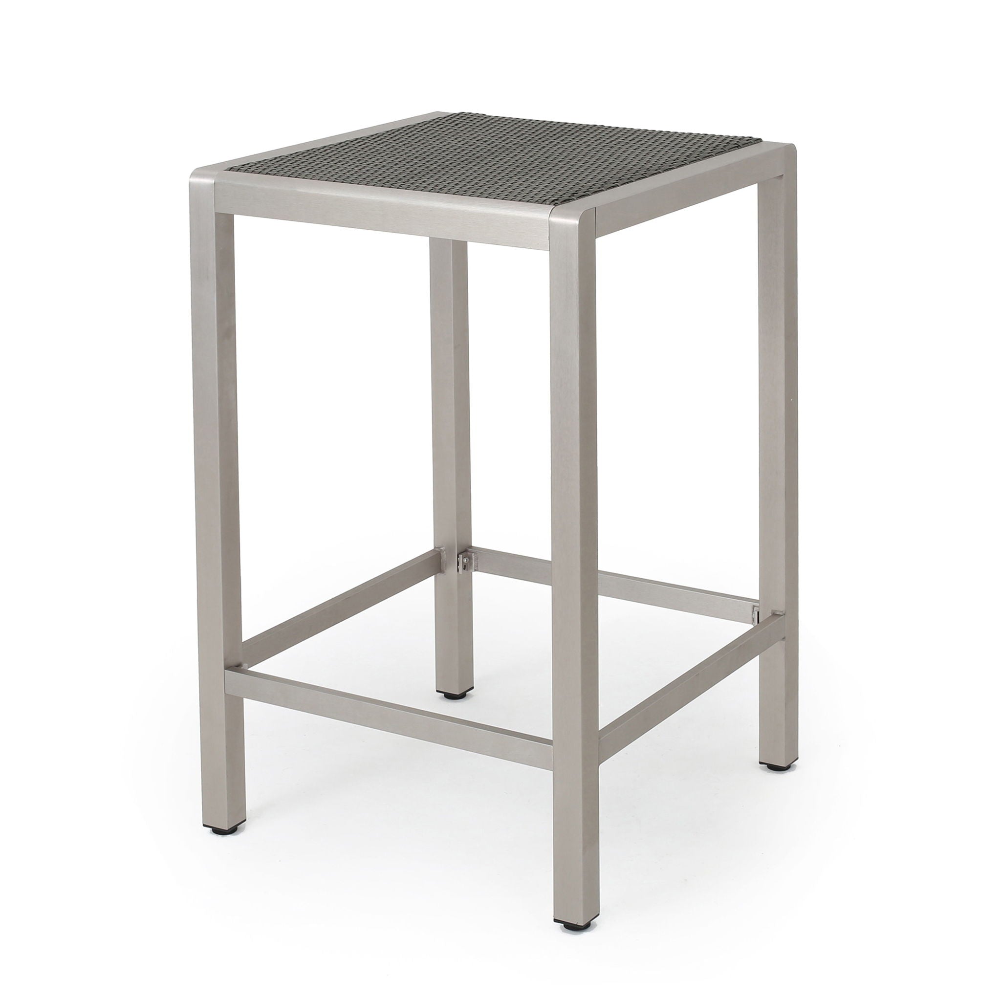 Outdoor 43" Aluminum Bar Table With Rattan Table Top - Gray / Silver