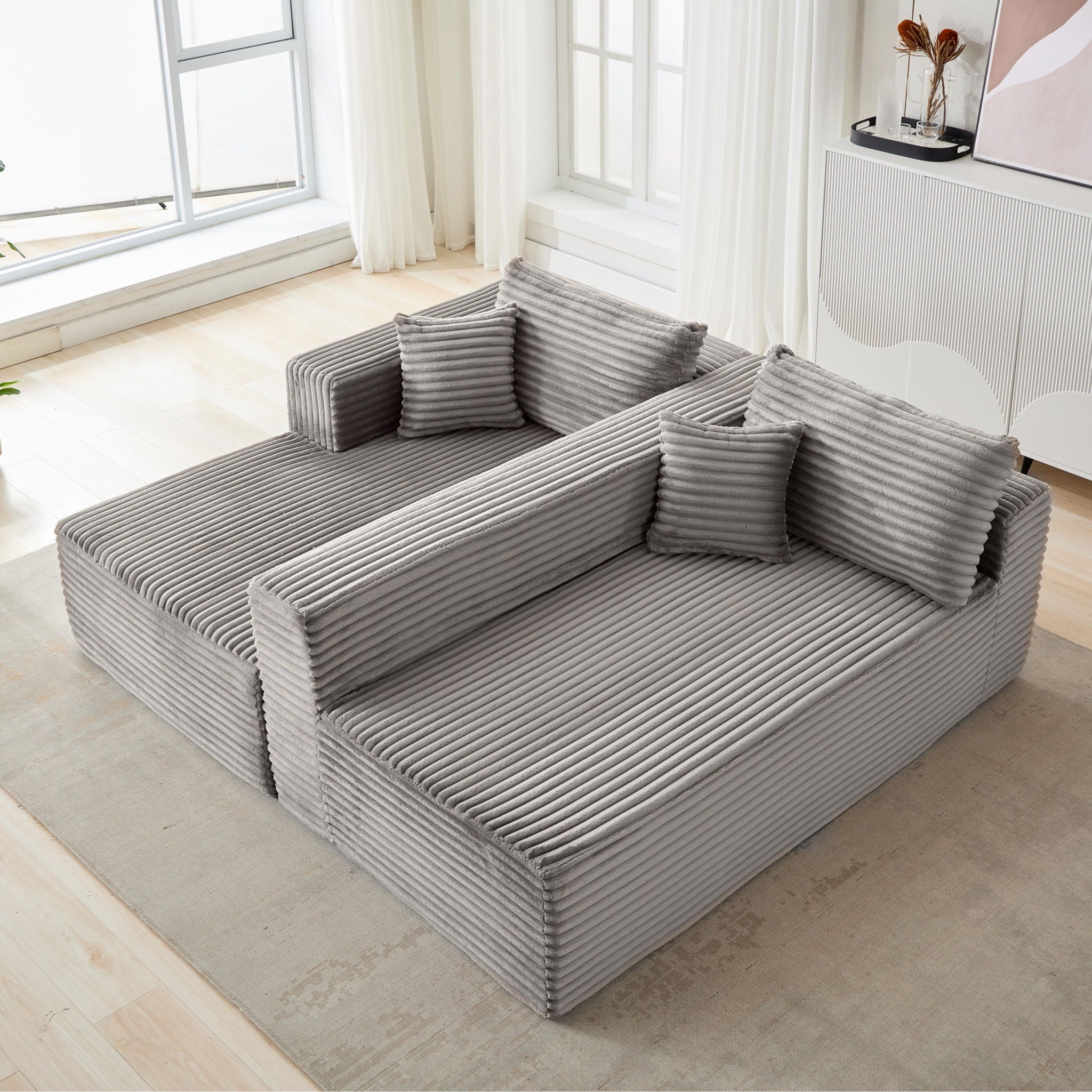 Compression Sectional Couch With Comfy Chaise, Boneless L Shape Sofa With Deep Seat