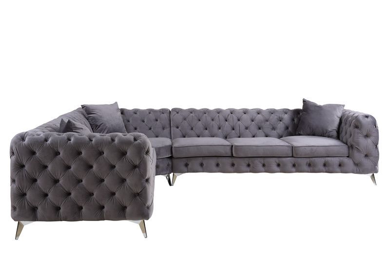 ACME Wugtyx - Sectional Sofa - Dark Grayvelvet - 29" | Meri Furniture