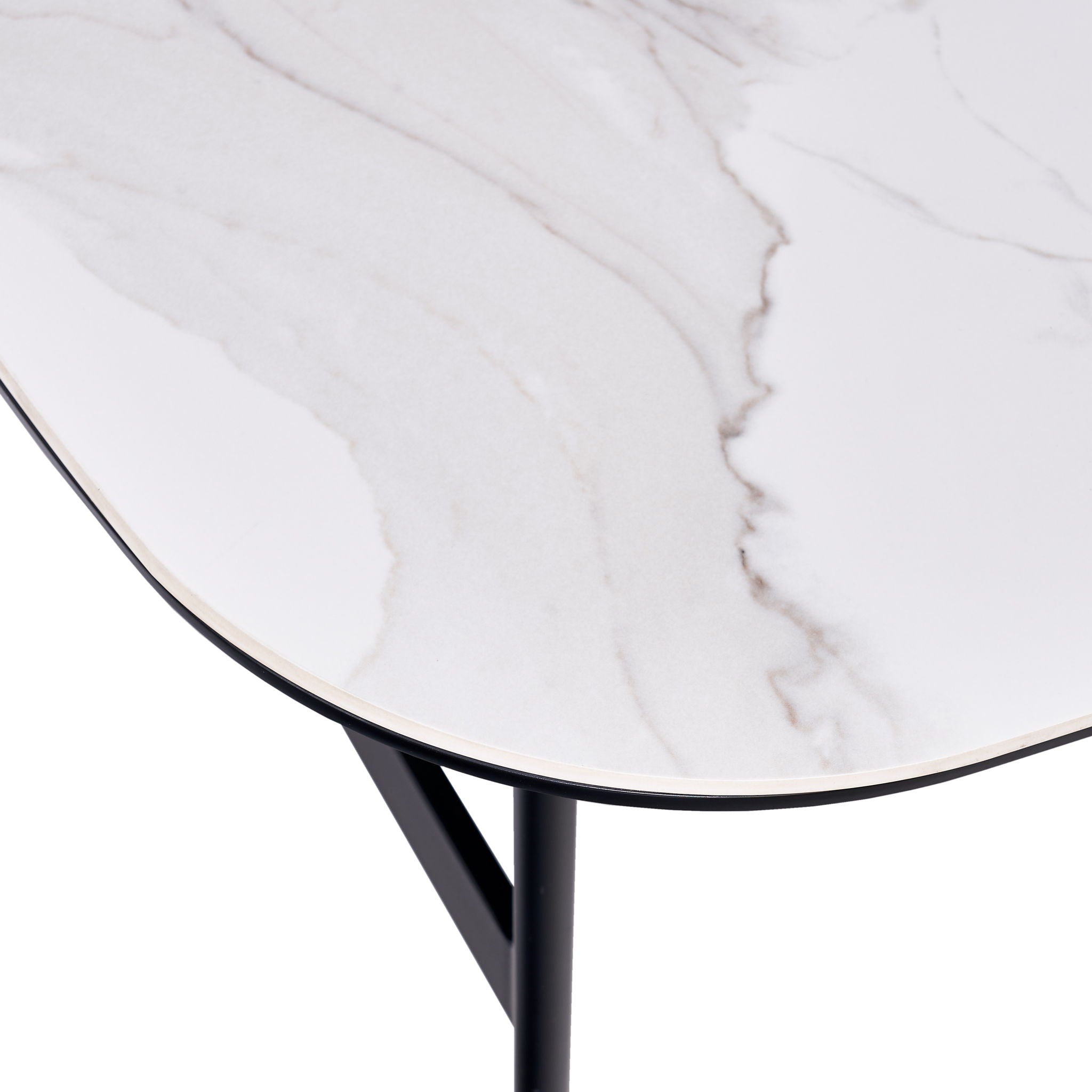 Modern Rectangular Rock Plate Coffee Table Open Space Design Golden Metal Frame Minimalist Living Room Center Table For Lounge Office - Black White