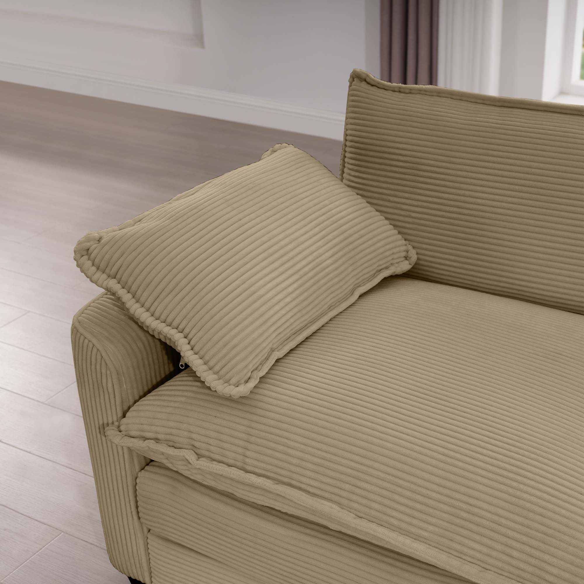 Modern Upholstered 4 Seater Fabric Sofa With Arm And Throw Pillows
