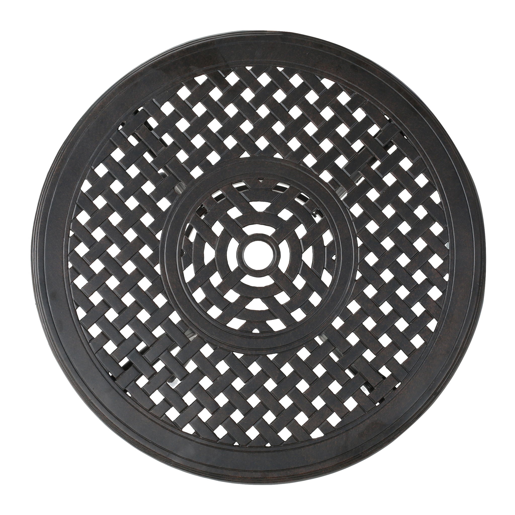 Traditional Style Cast Aluminum Bar Table With Lattice Design And Umbrella Holder - Bronze