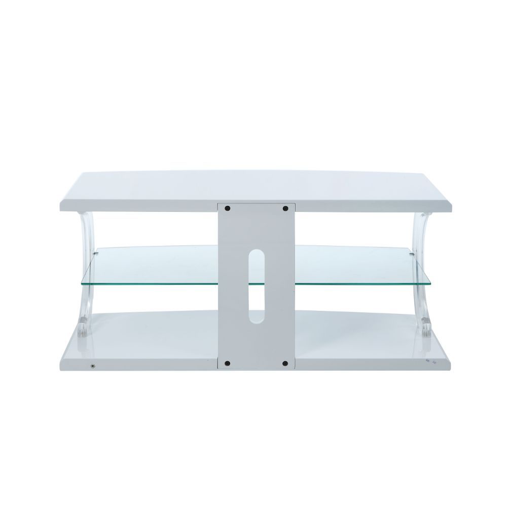 ACME Aileen - TV Stand - White & Clear Glass | Meri Furniture