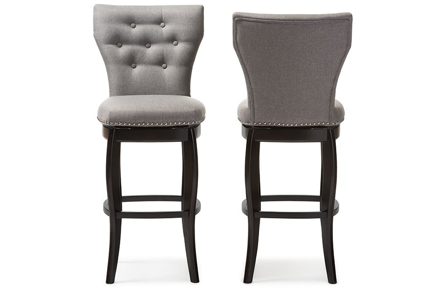 Leonice Modern and Contemporary Grey Fabric Upholstered Button-tufted 29-Inch 2-Piece Swivel Bar Stool Set