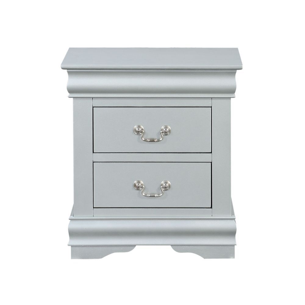 ACME It has two drawers with center metal glide and brushed nickel metal handle. Offers you plentiful storage with spacious drawers | Meri Furniture
