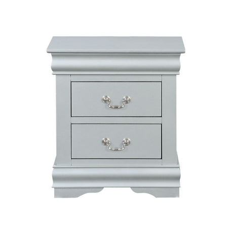 It has two drawers with center metal glide and brushed nickel metal handle. Offers you plentiful storage with spacious drawers