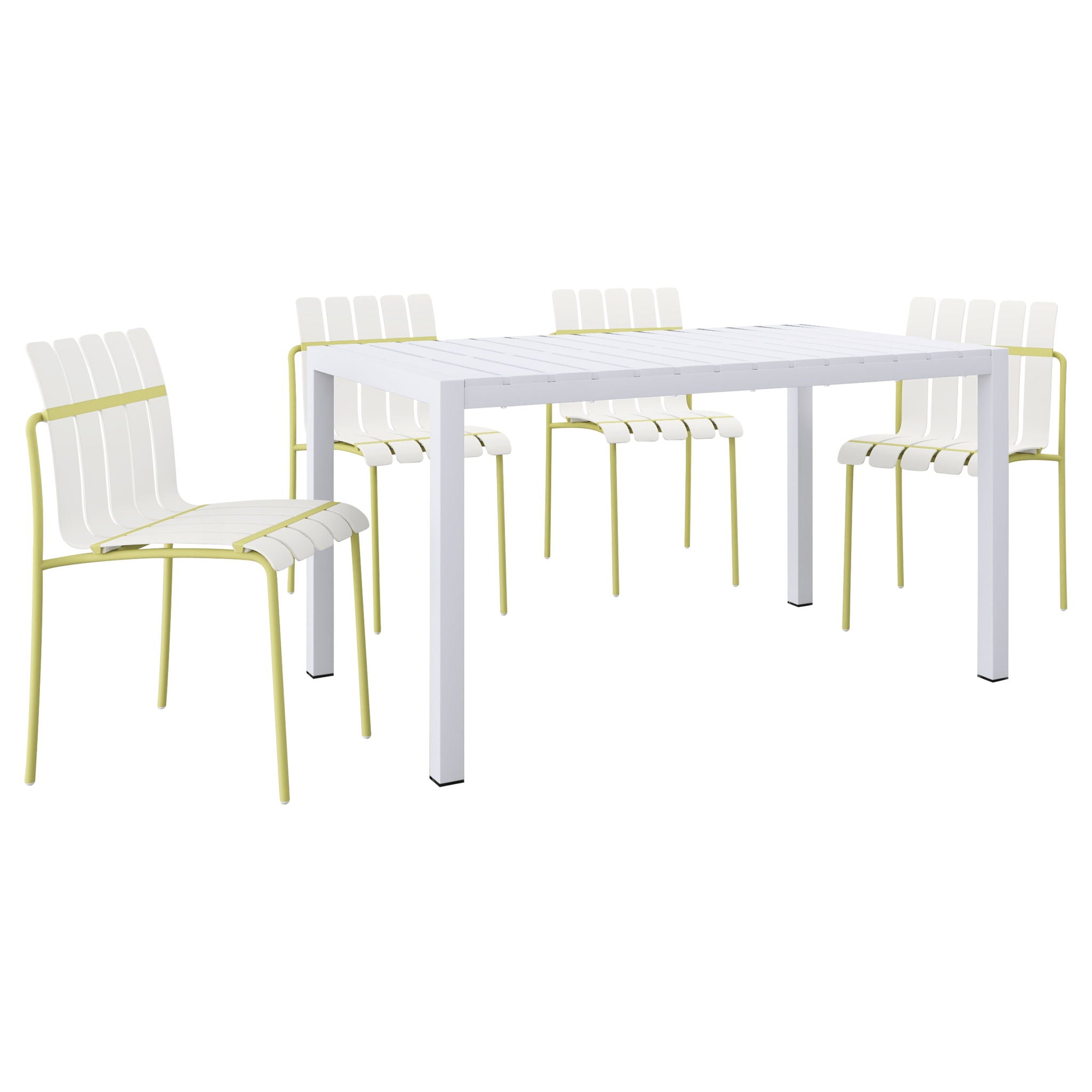4 Piece Set Of Modern Color Block Designed Single Chairs With Long Table