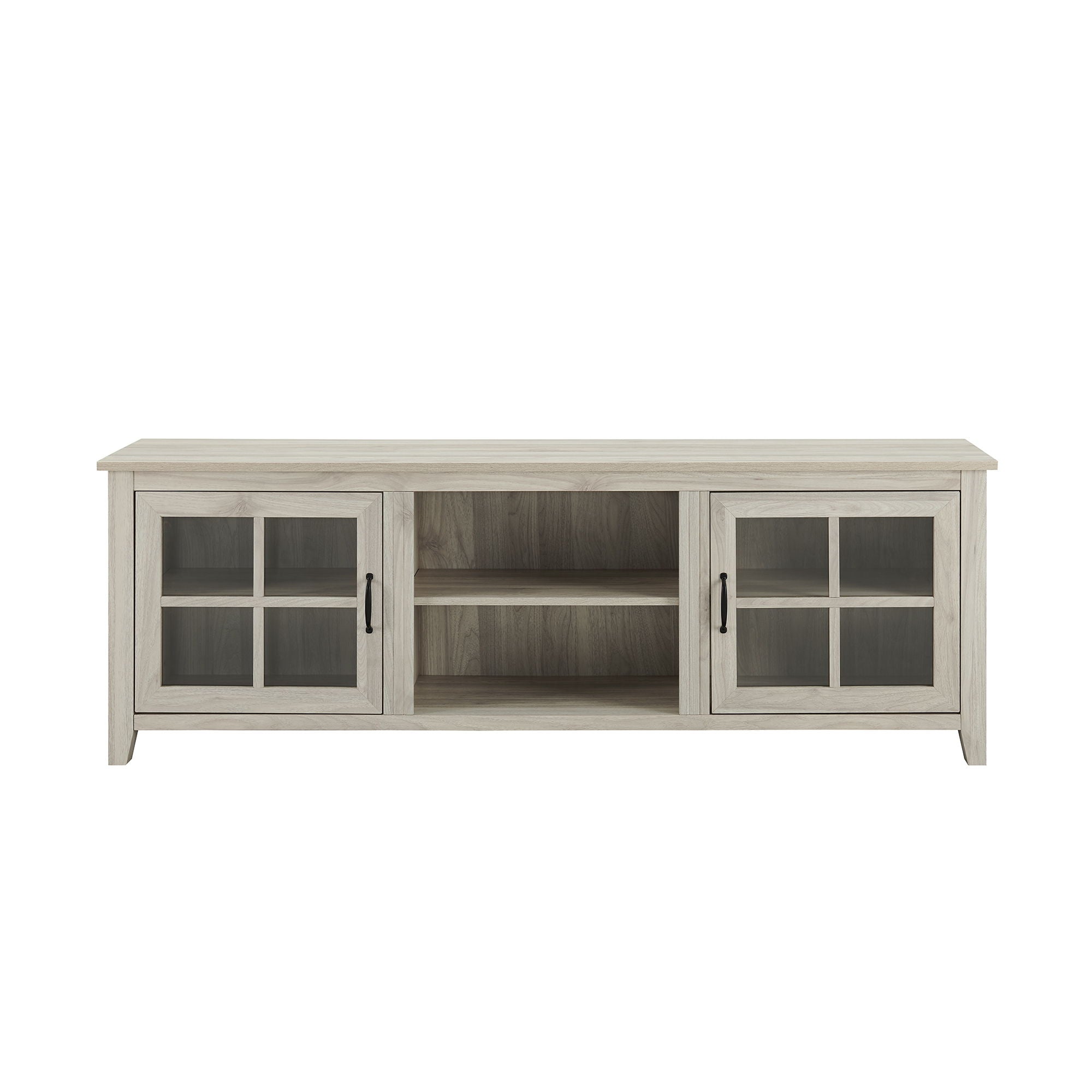 Modern Farmhouse 2 Door Glass Windowpane 70" TV Stand For 80" TVs