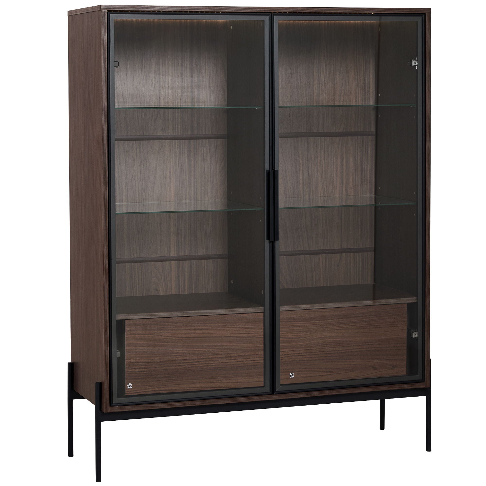 Modern Minimalist Style LED Curio Cabinet With Tempered Glass Door, Metal Legs