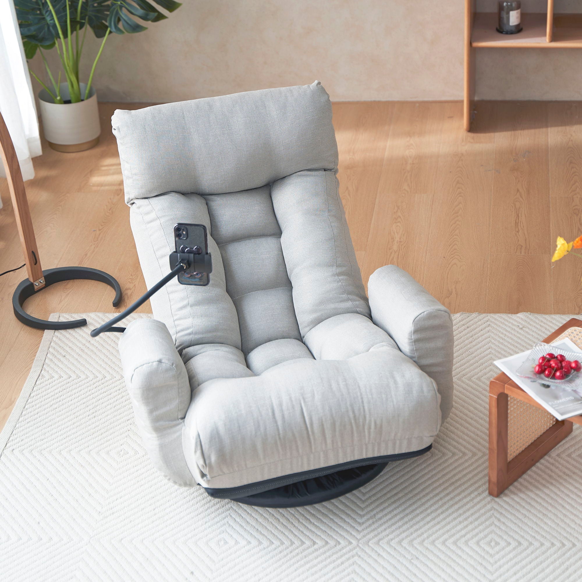 Adjustable Swivel Lounge Chair With 360 Degree Rotating Seat And Headrest Support