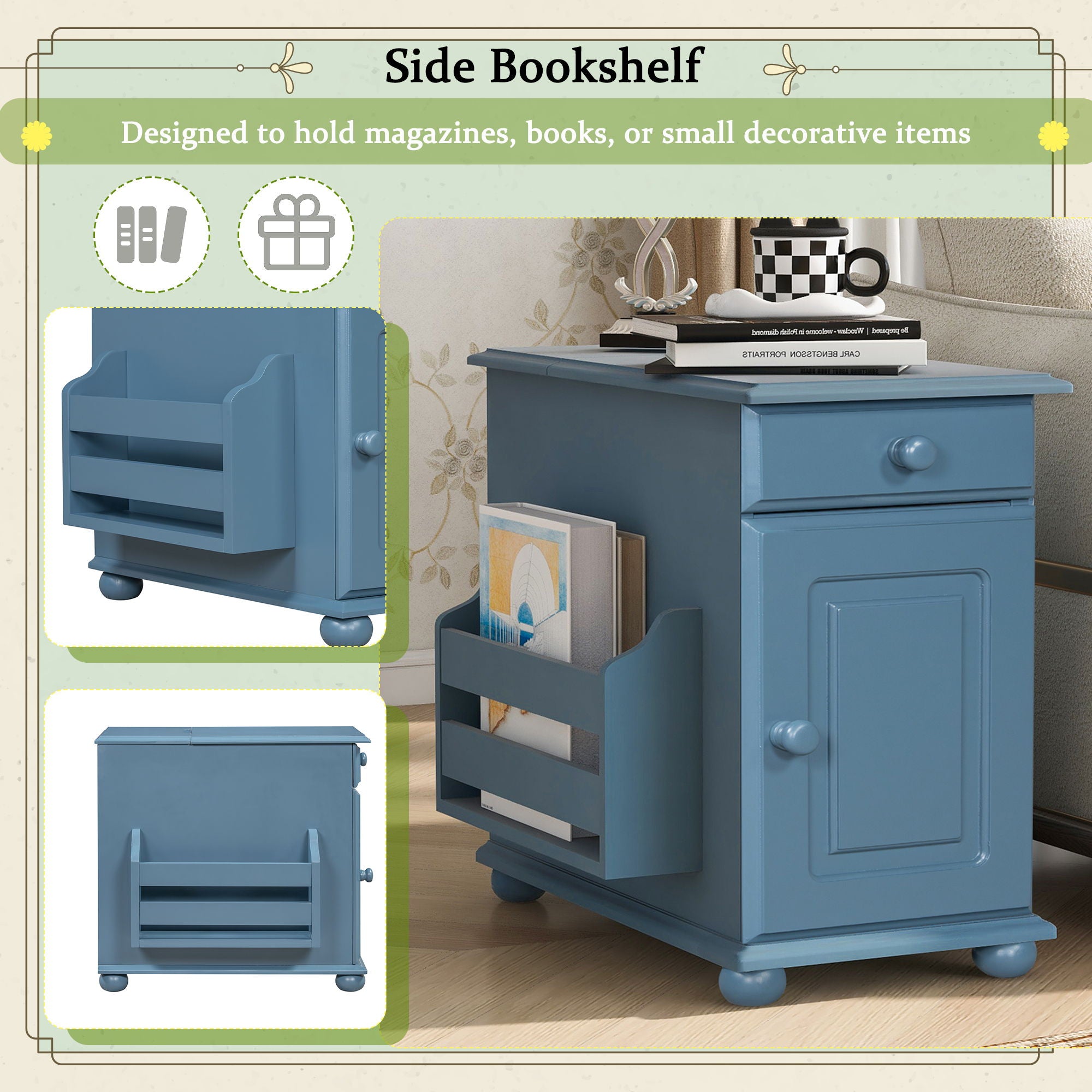 Vintage Flip Top Side Table With USB Ports