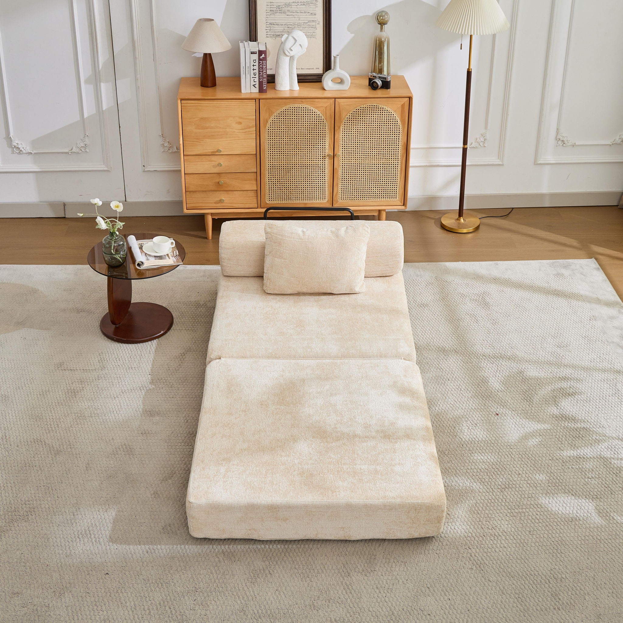 Convertible Floor Sofa Bed With Fixed Shape Frame For Living Room