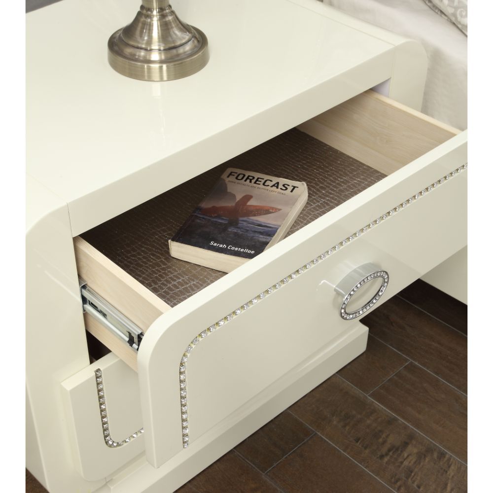 ACME Bellagio - Nightstand - Ivory High Gloss | Meri Furniture