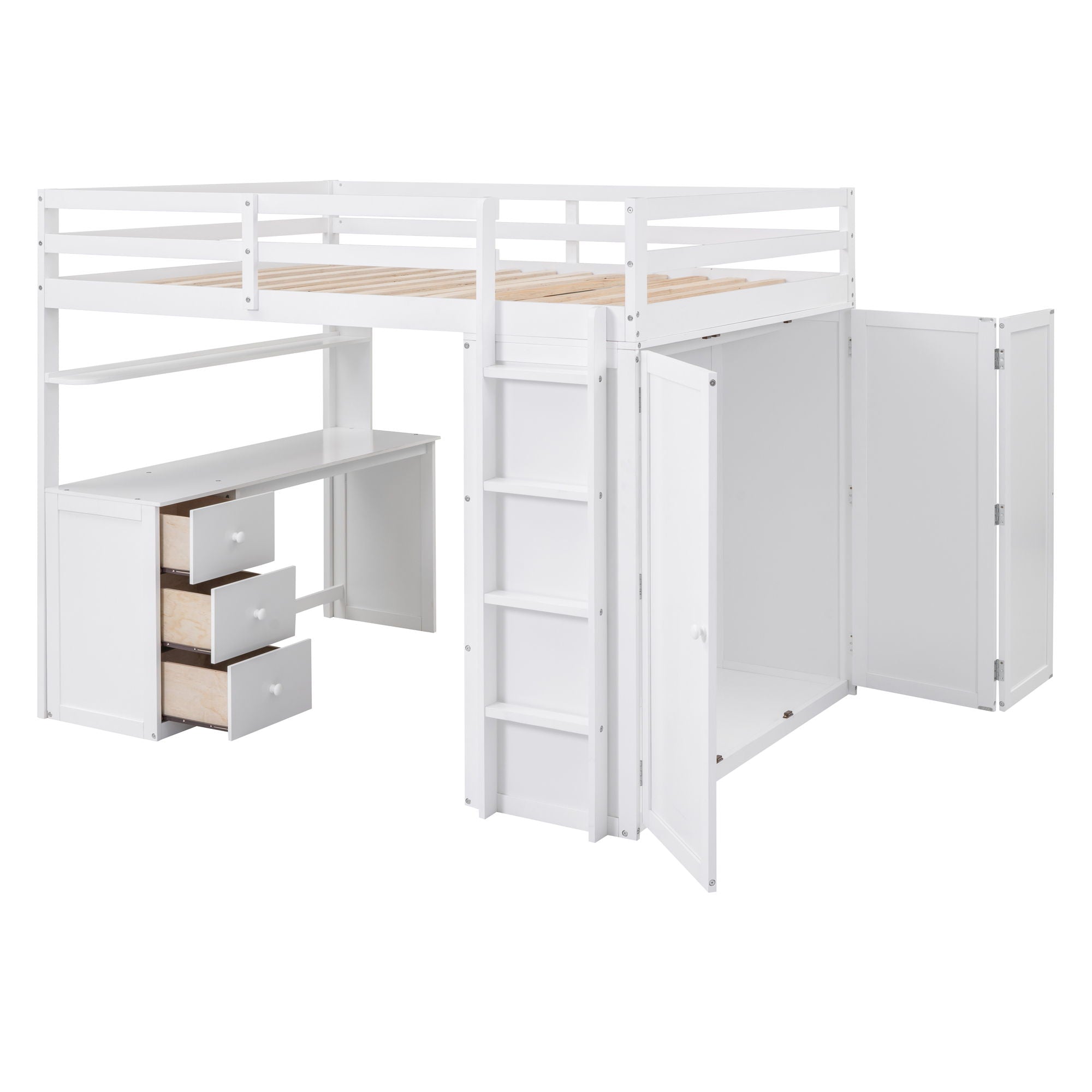 Loft Bed With Drawers, Desk, And Wardrobe
