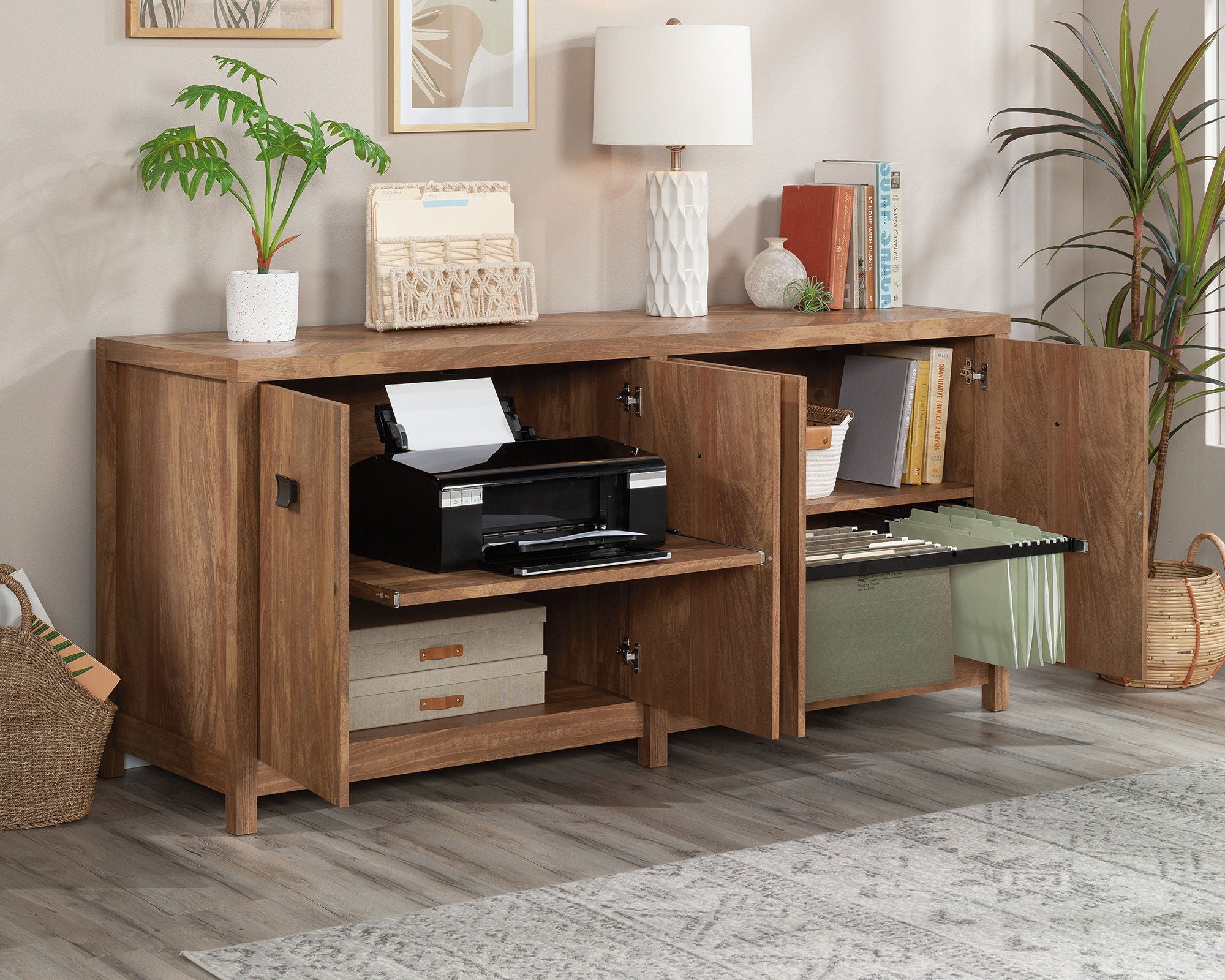 Office Credenza with Doors in Sindoori Mango