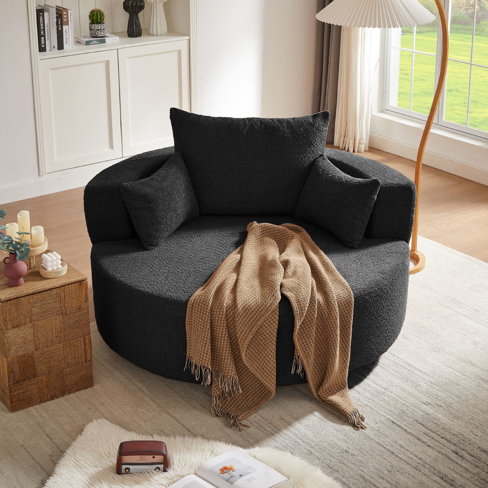 360° Swivel Chair Accent Barrel Chair With Removable Pillows
