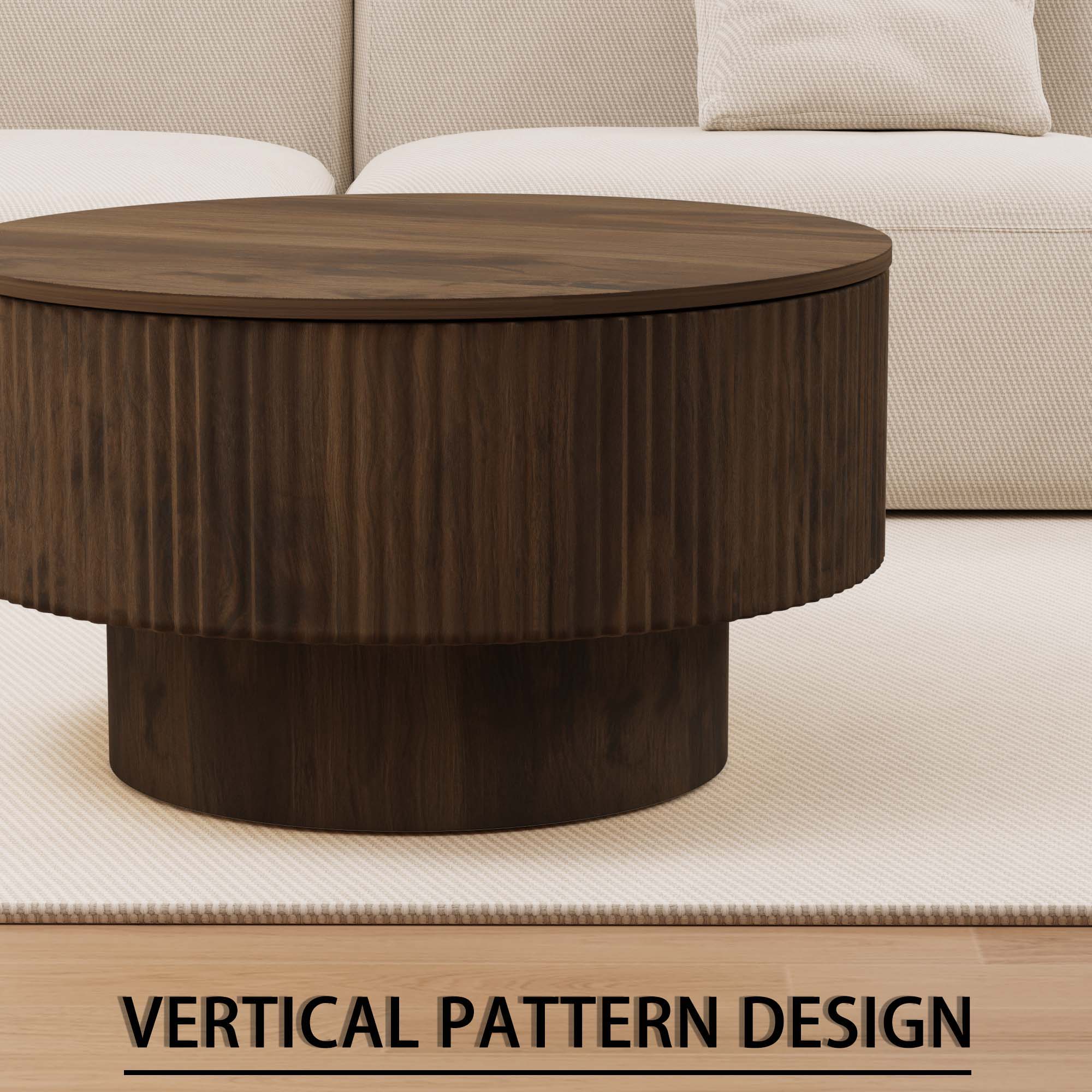 Modern Circular Coffee Table With Stripe Design And Storage Space