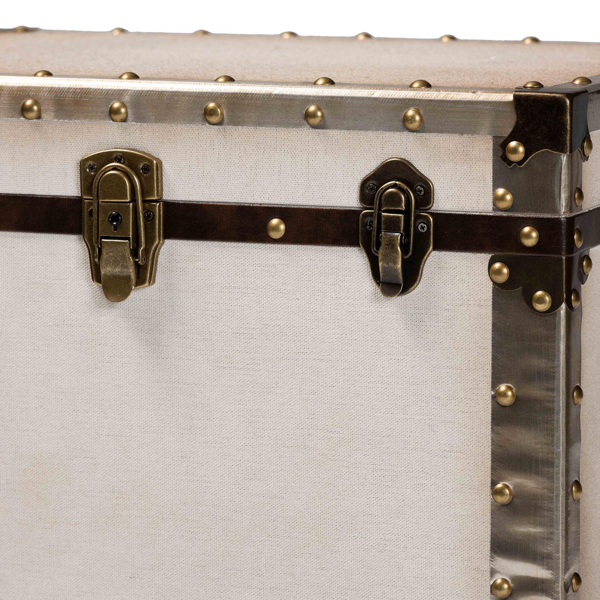 Laura Vintage White Canvas Lift-Top Trunk End Table