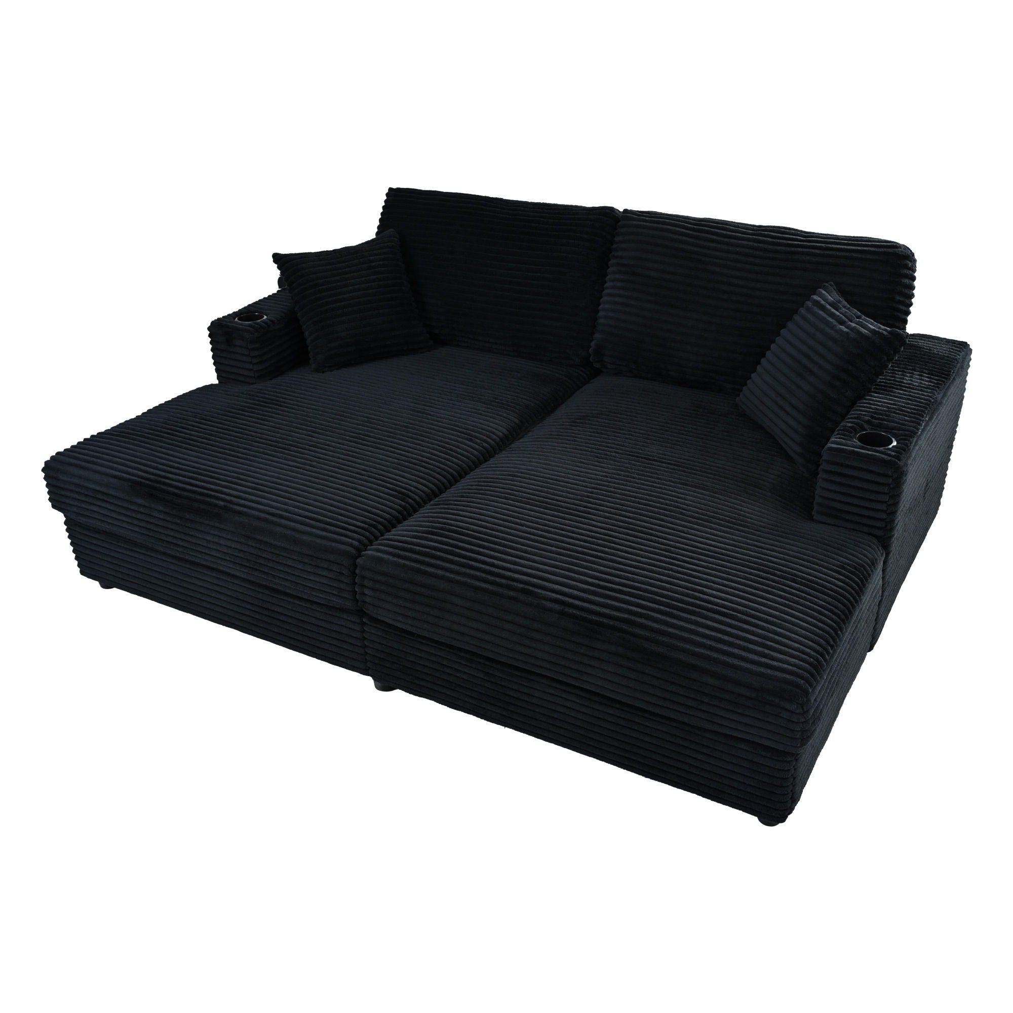 Oversized Loveseat Chaise With 2 USB Ports, 2 Cup Holders And 2 Throw Pillows