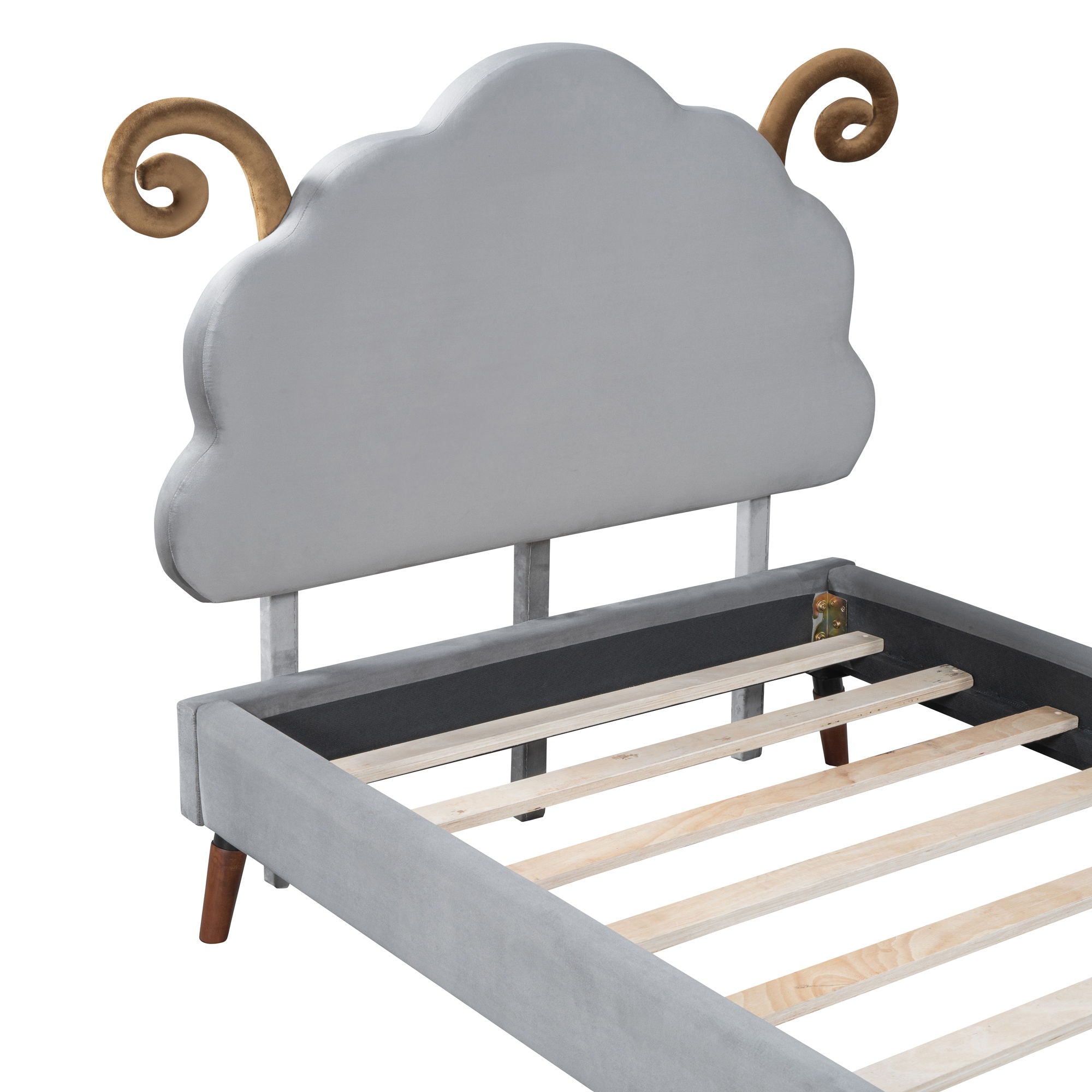 Upholstered Platform Bed With Sheep Shaped Headboard